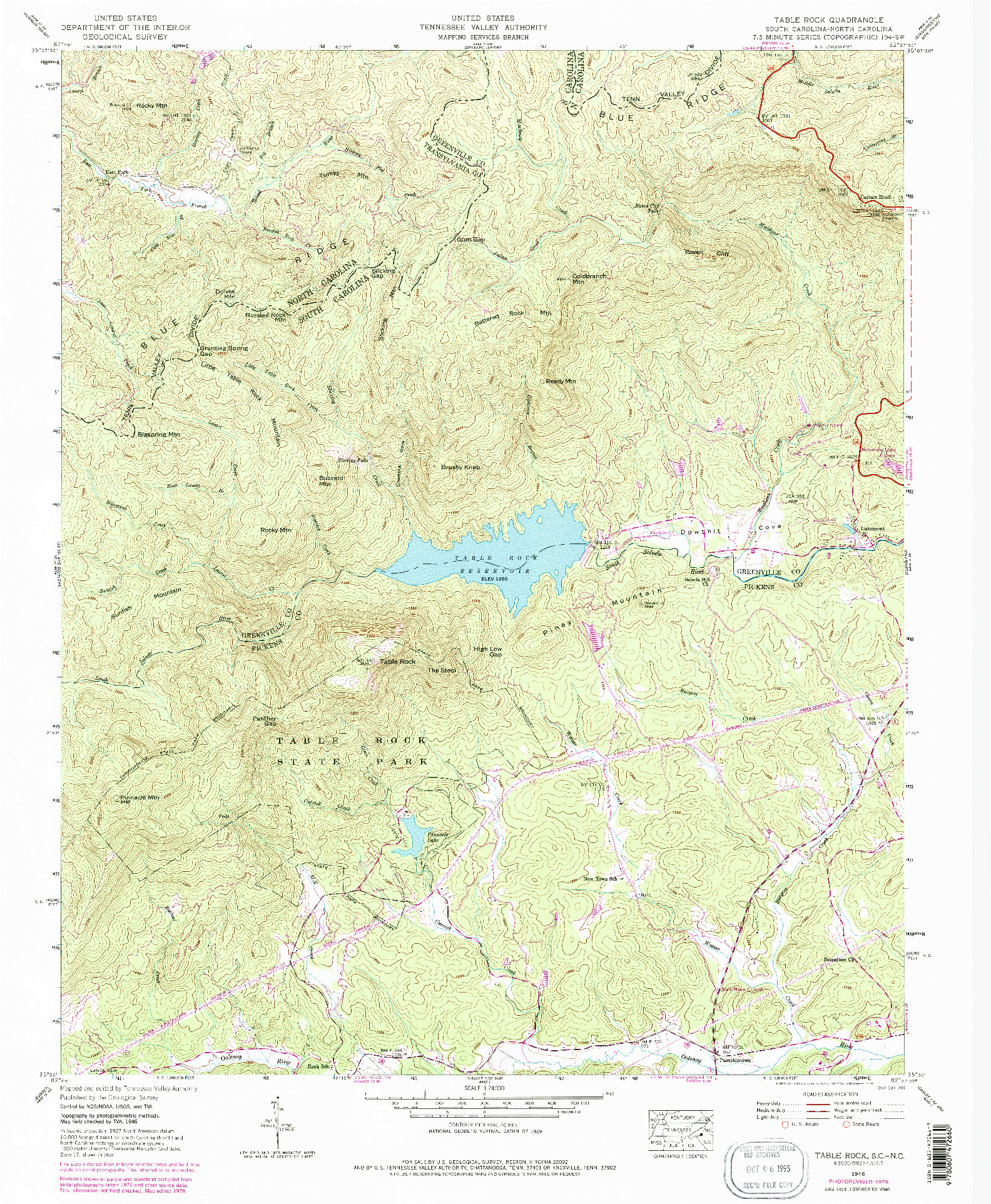 USGS 1:24000-SCALE QUADRANGLE FOR TABLE ROCK, SC 1946