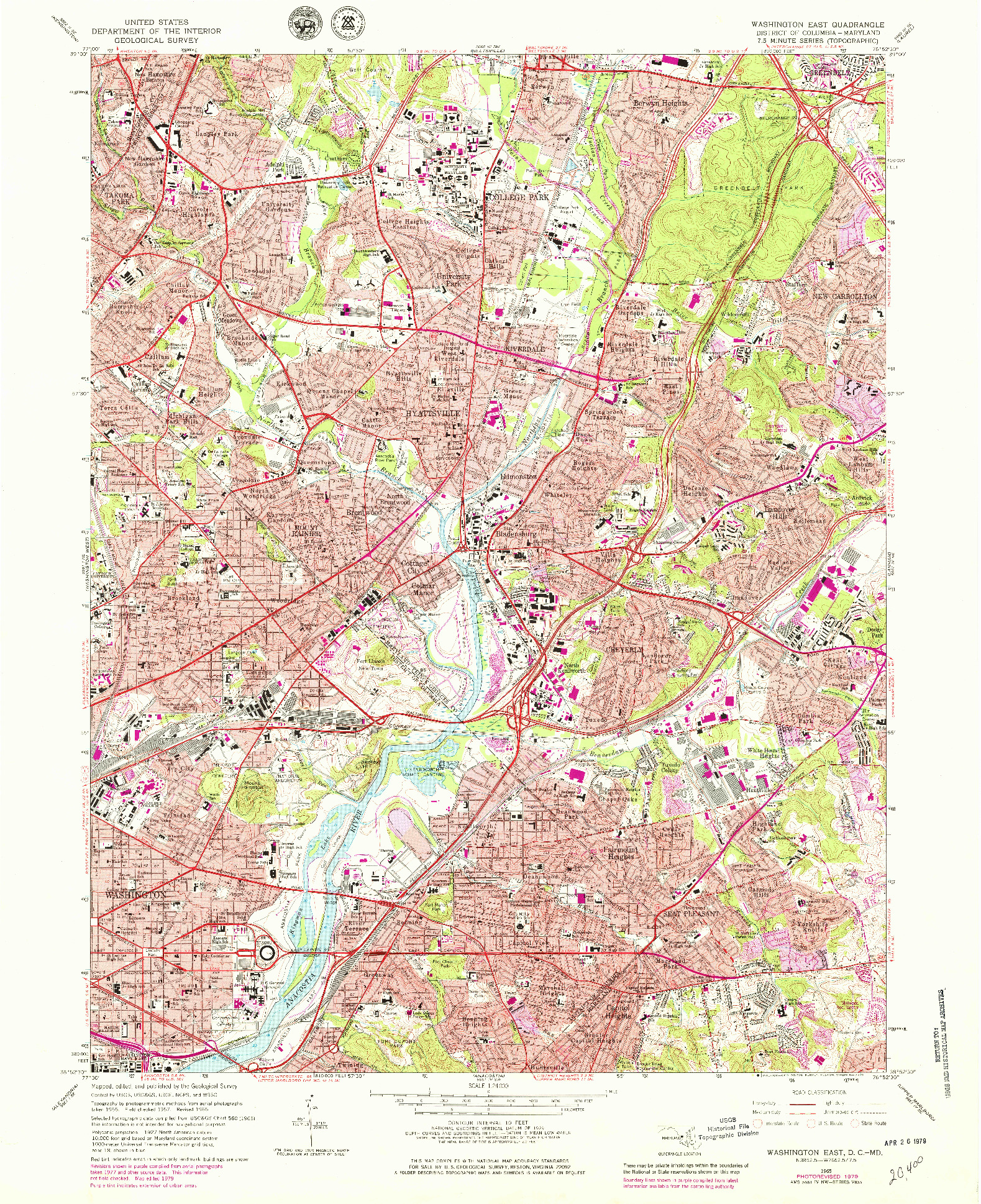 USGS 1:24000-SCALE QUADRANGLE FOR WASHINGTON EAST, DC 1965