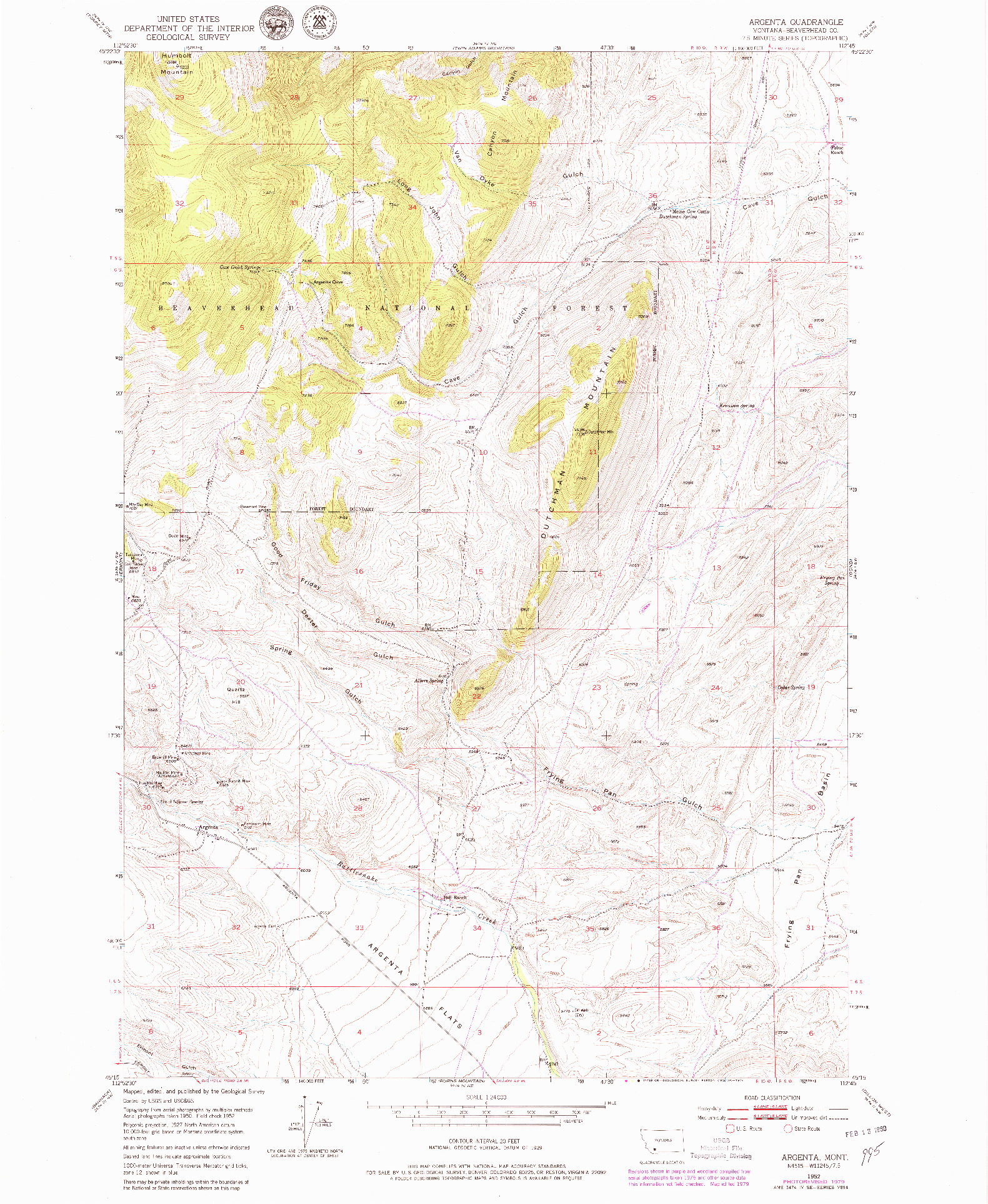 USGS 1:24000-SCALE QUADRANGLE FOR ARGENTA, MT 1952