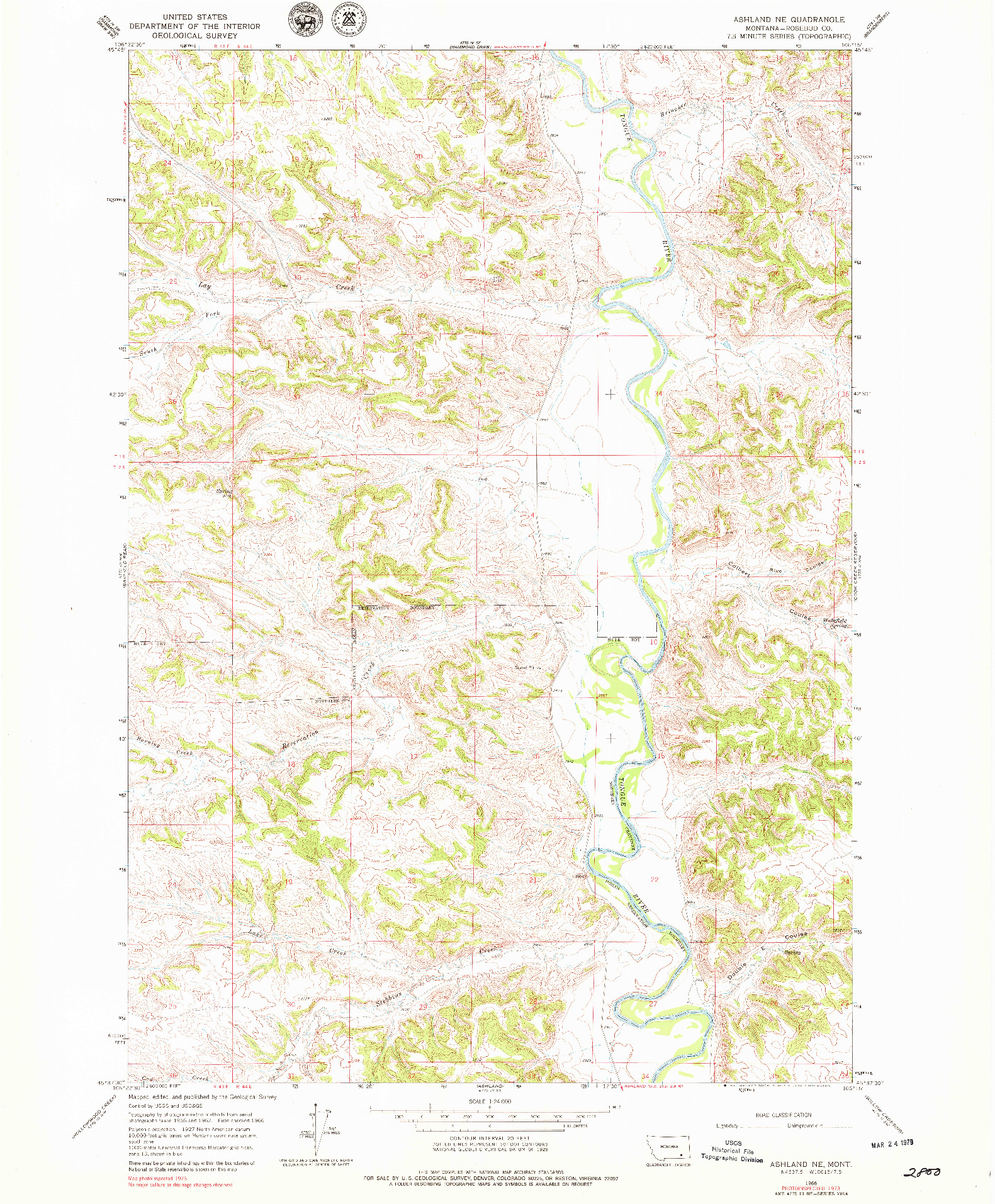 USGS 1:24000-SCALE QUADRANGLE FOR ASHLAND NE, MT 1966