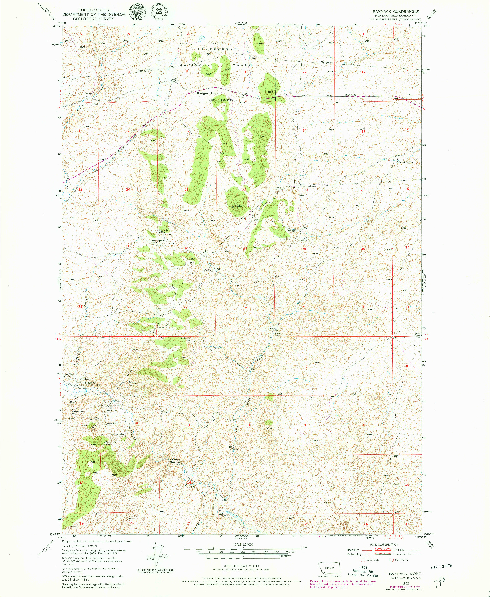 USGS 1:24000-SCALE QUADRANGLE FOR BANNACK, MT 1952