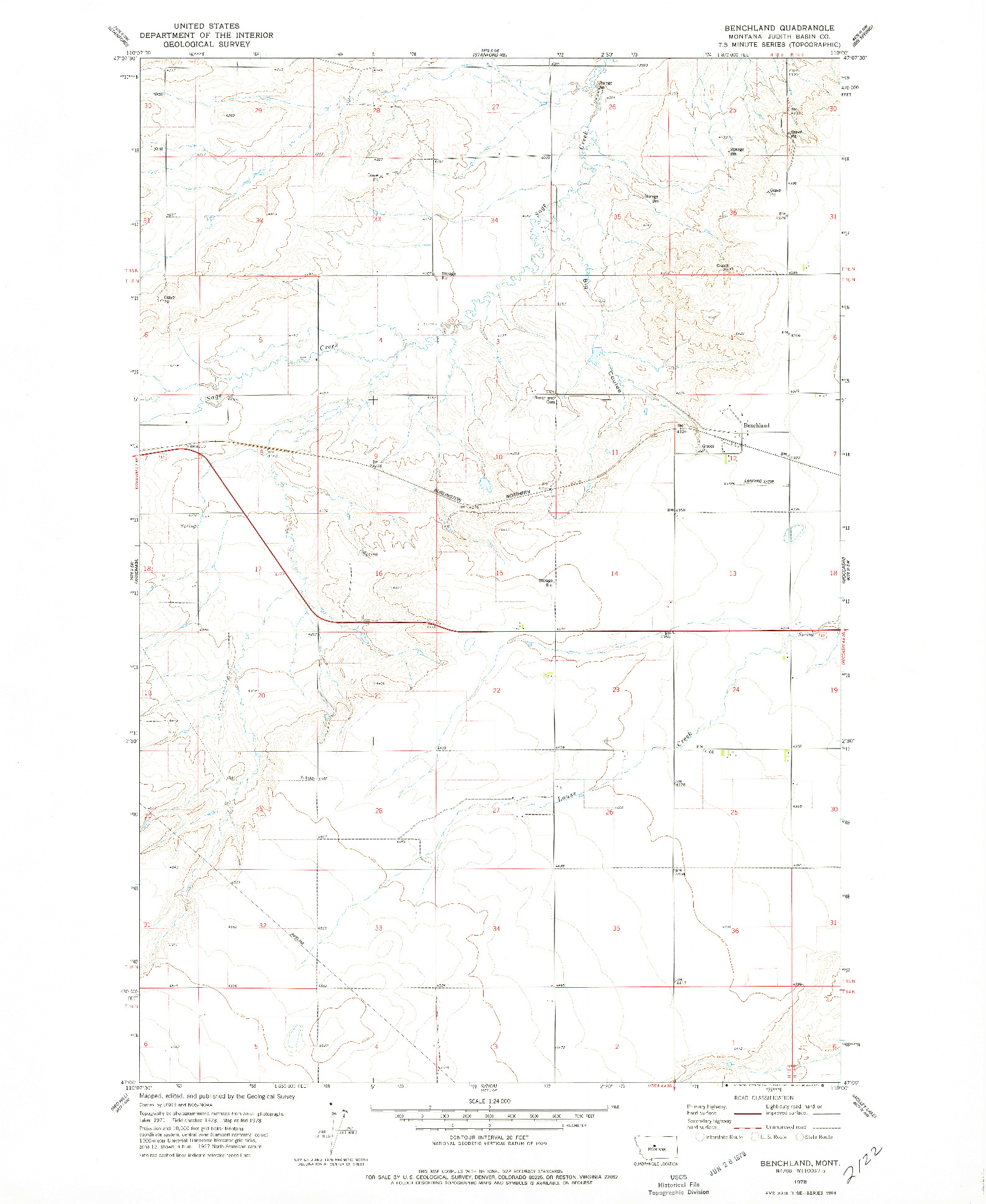 USGS 1:24000-SCALE QUADRANGLE FOR BENCHLAND, MT 1978