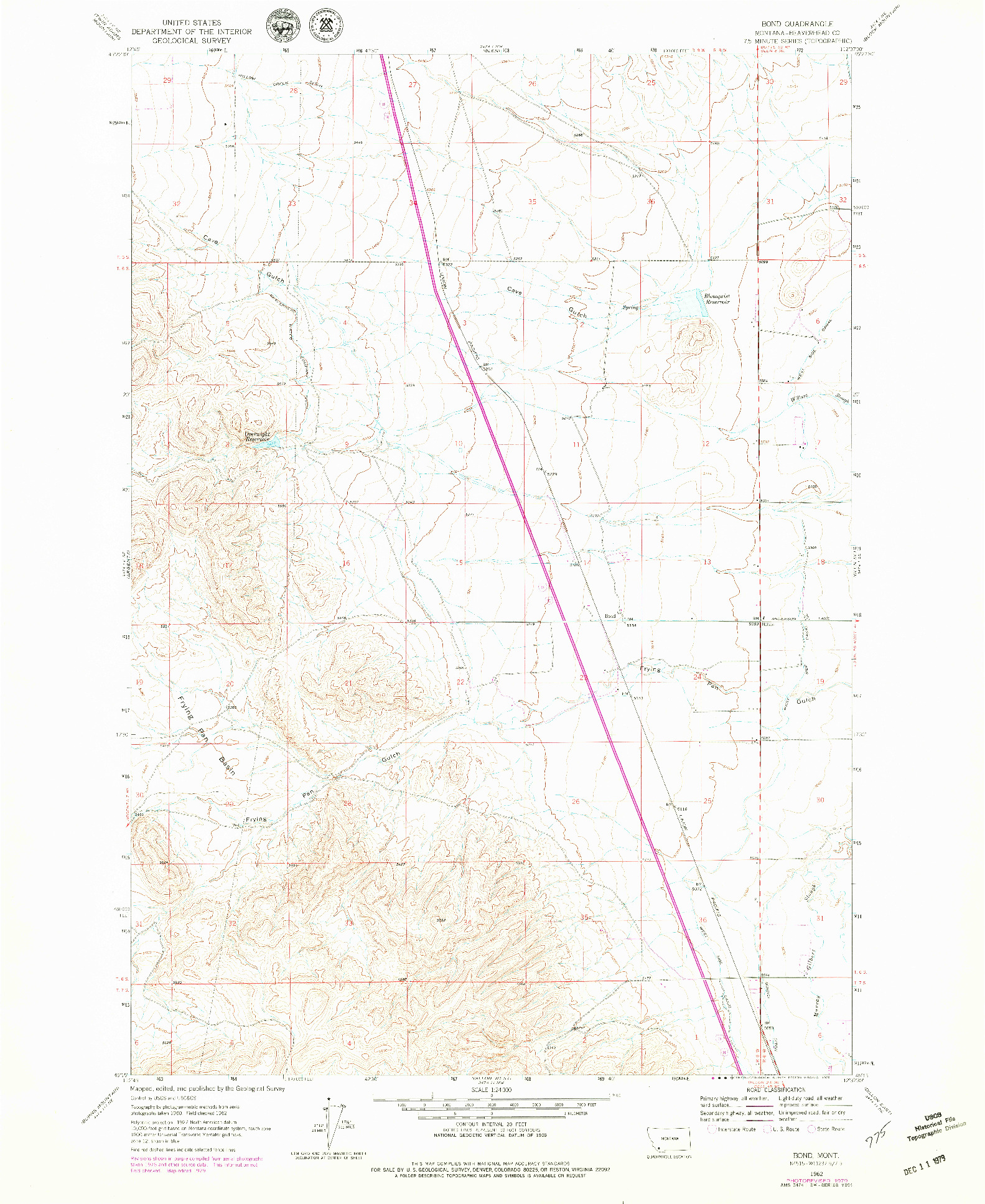 USGS 1:24000-SCALE QUADRANGLE FOR BOND, MT 1962