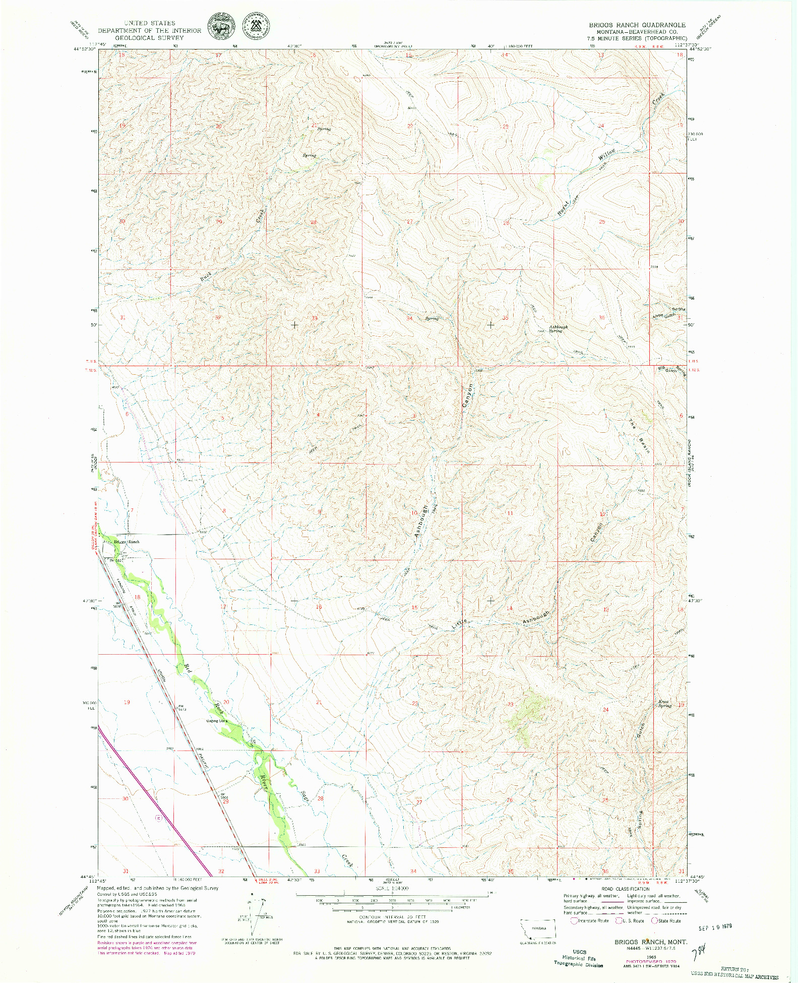 USGS 1:24000-SCALE QUADRANGLE FOR BRIGGS RANCH, MT 1965