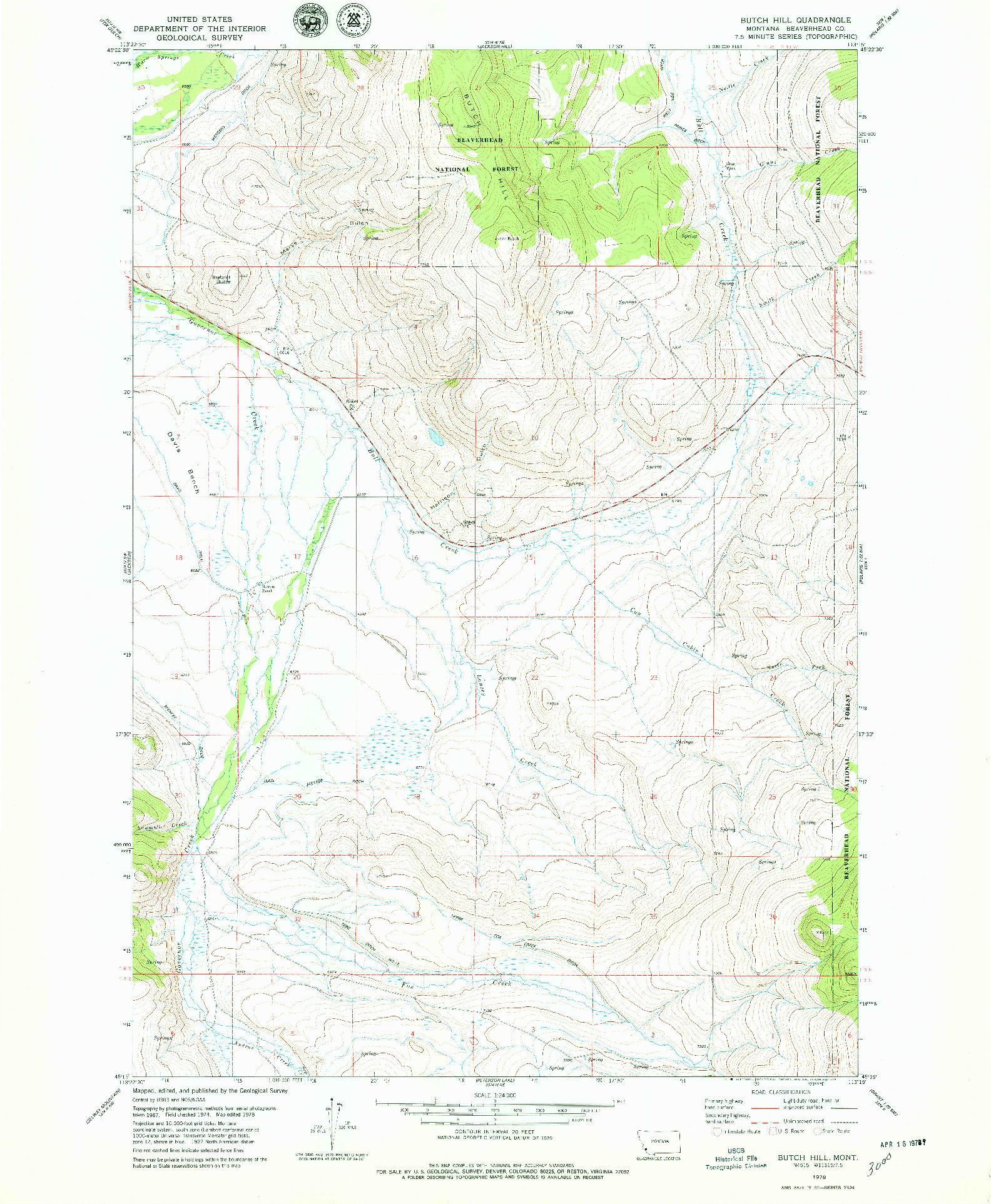 USGS 1:24000-SCALE QUADRANGLE FOR BUTCH HILL, MT 1978