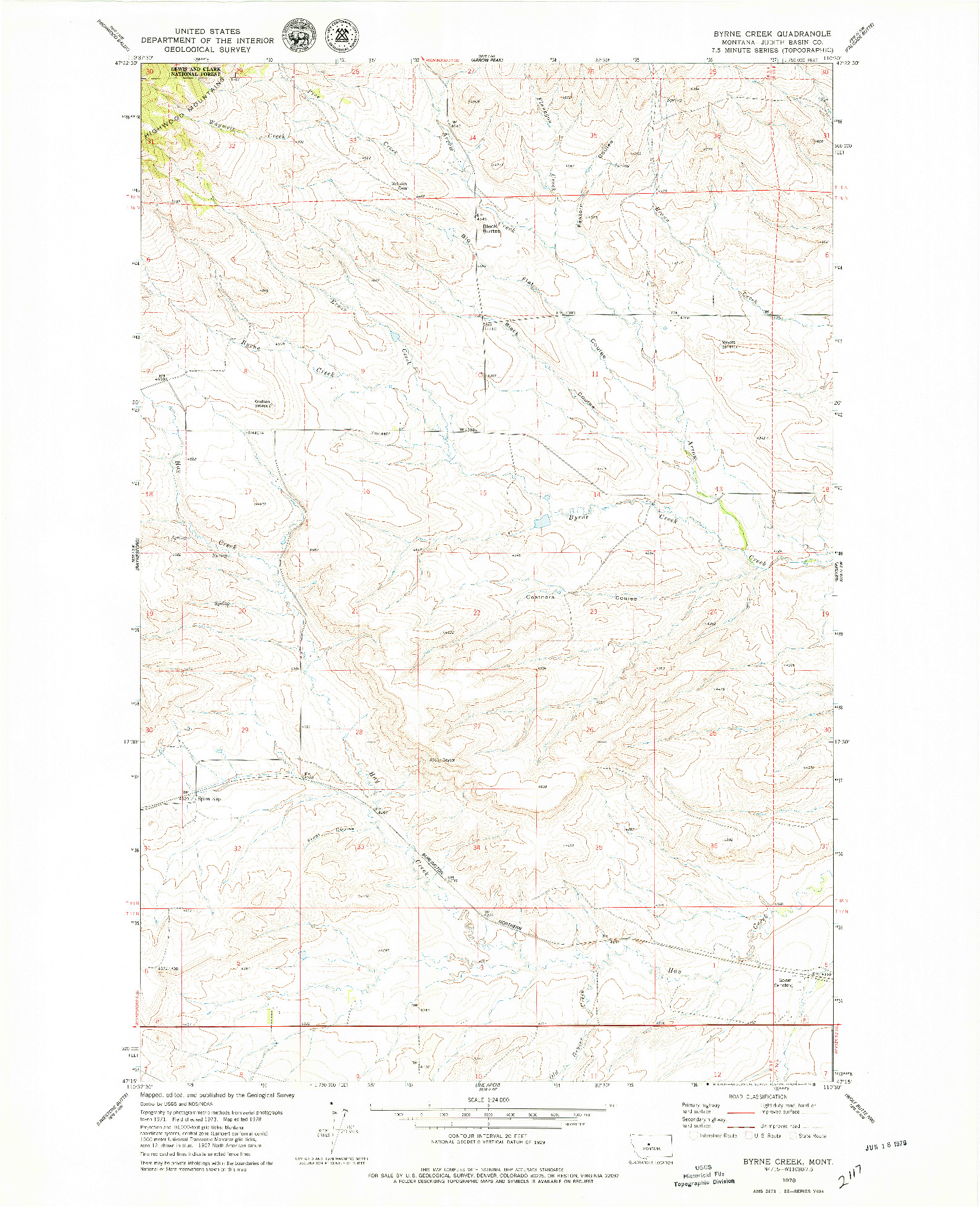 USGS 1:24000-SCALE QUADRANGLE FOR BYRNE CREEK, MT 1978