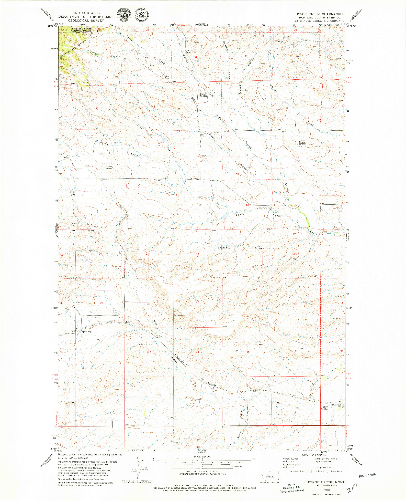 USGS 1:24000-SCALE QUADRANGLE FOR BYRNE CREEK, MT 1978