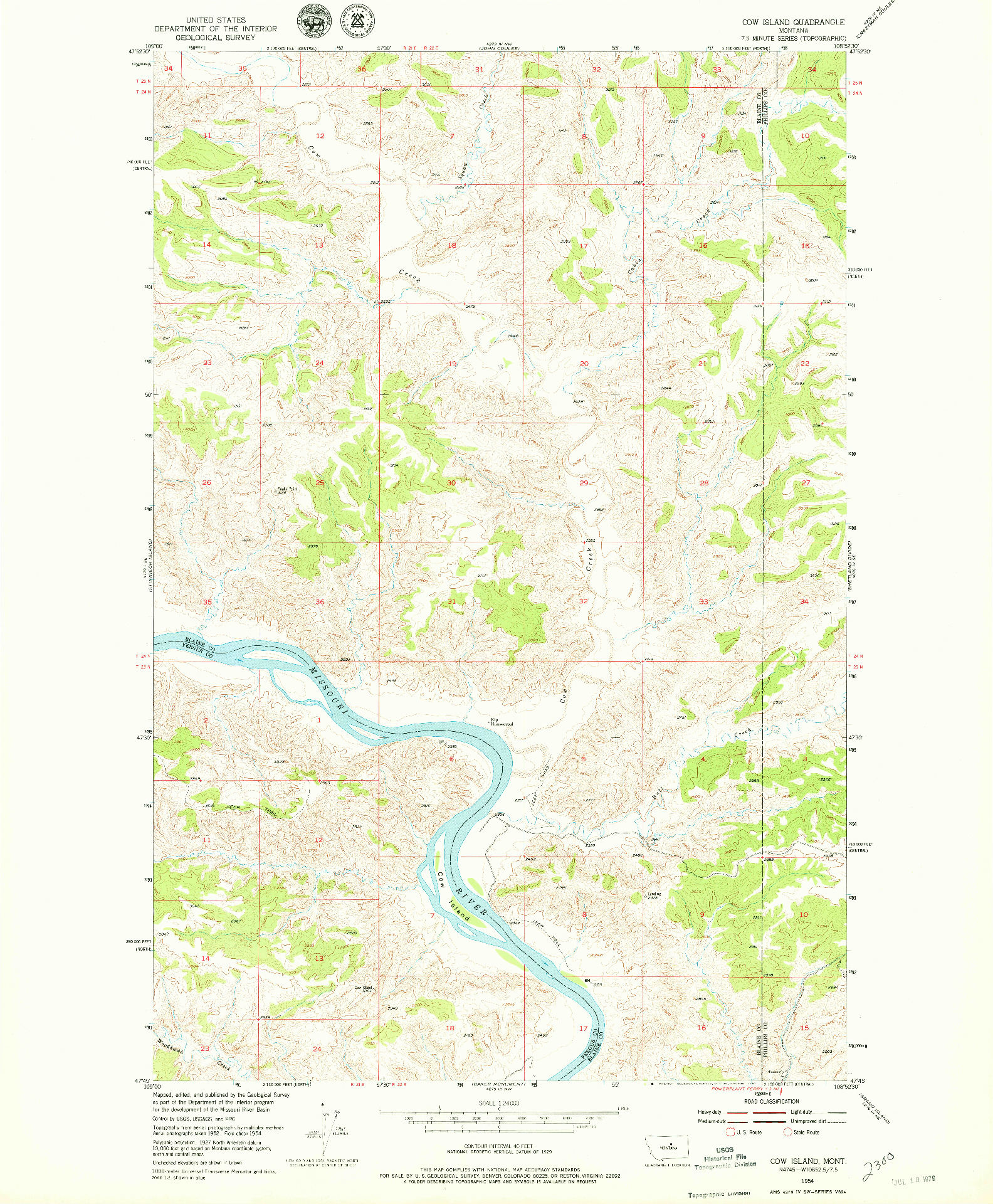 USGS 1:24000-SCALE QUADRANGLE FOR COW ISLAND, MT 1954