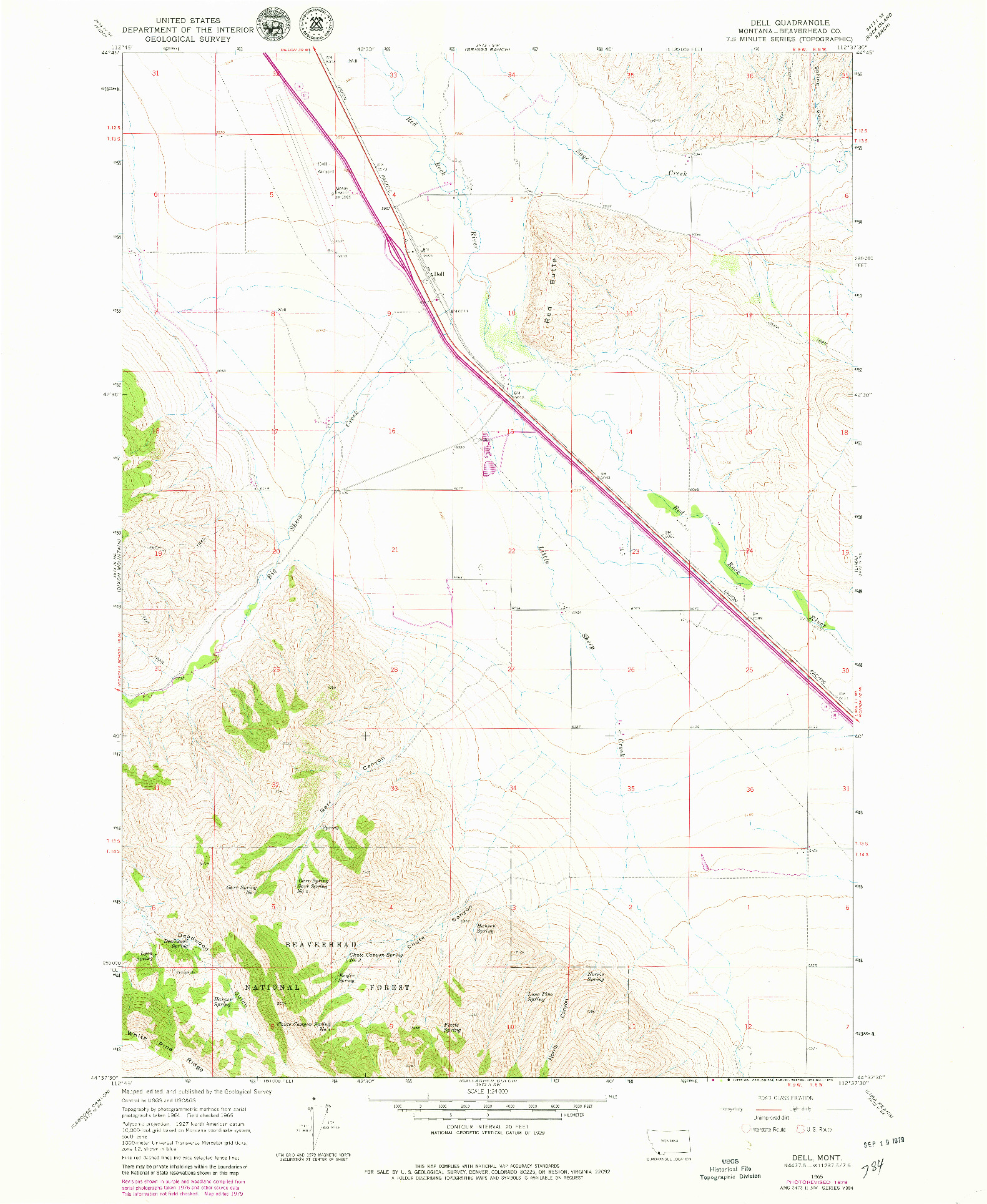 USGS 1:24000-SCALE QUADRANGLE FOR DELL, MT 1965