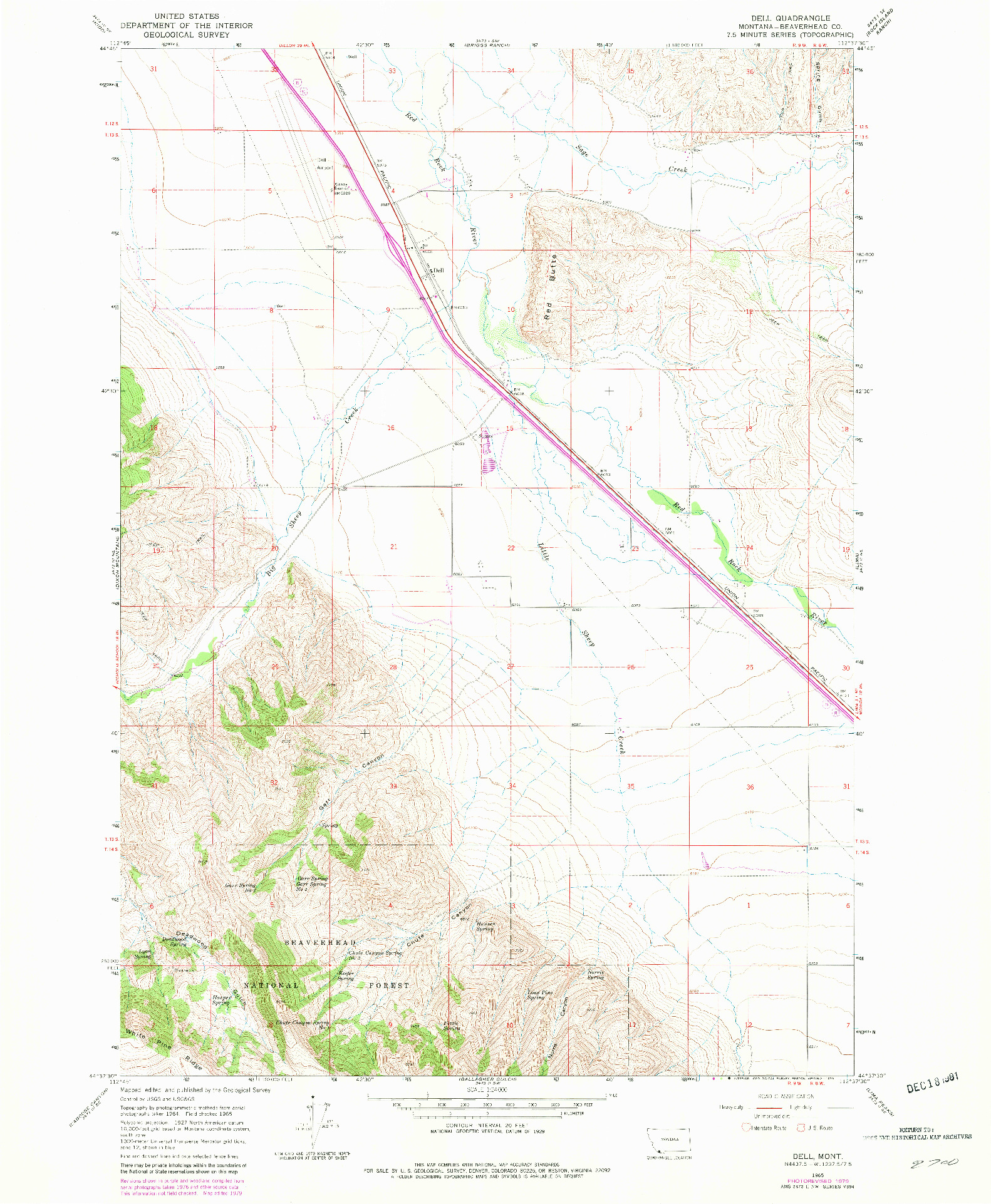 USGS 1:24000-SCALE QUADRANGLE FOR DELL, MT 1965