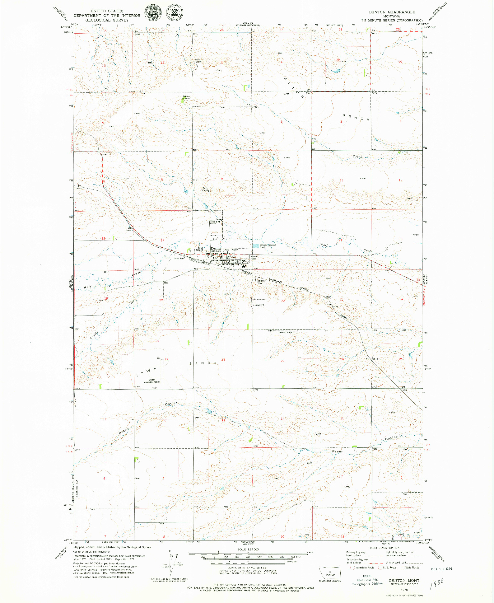 USGS 1:24000-SCALE QUADRANGLE FOR DENTON, MT 1979