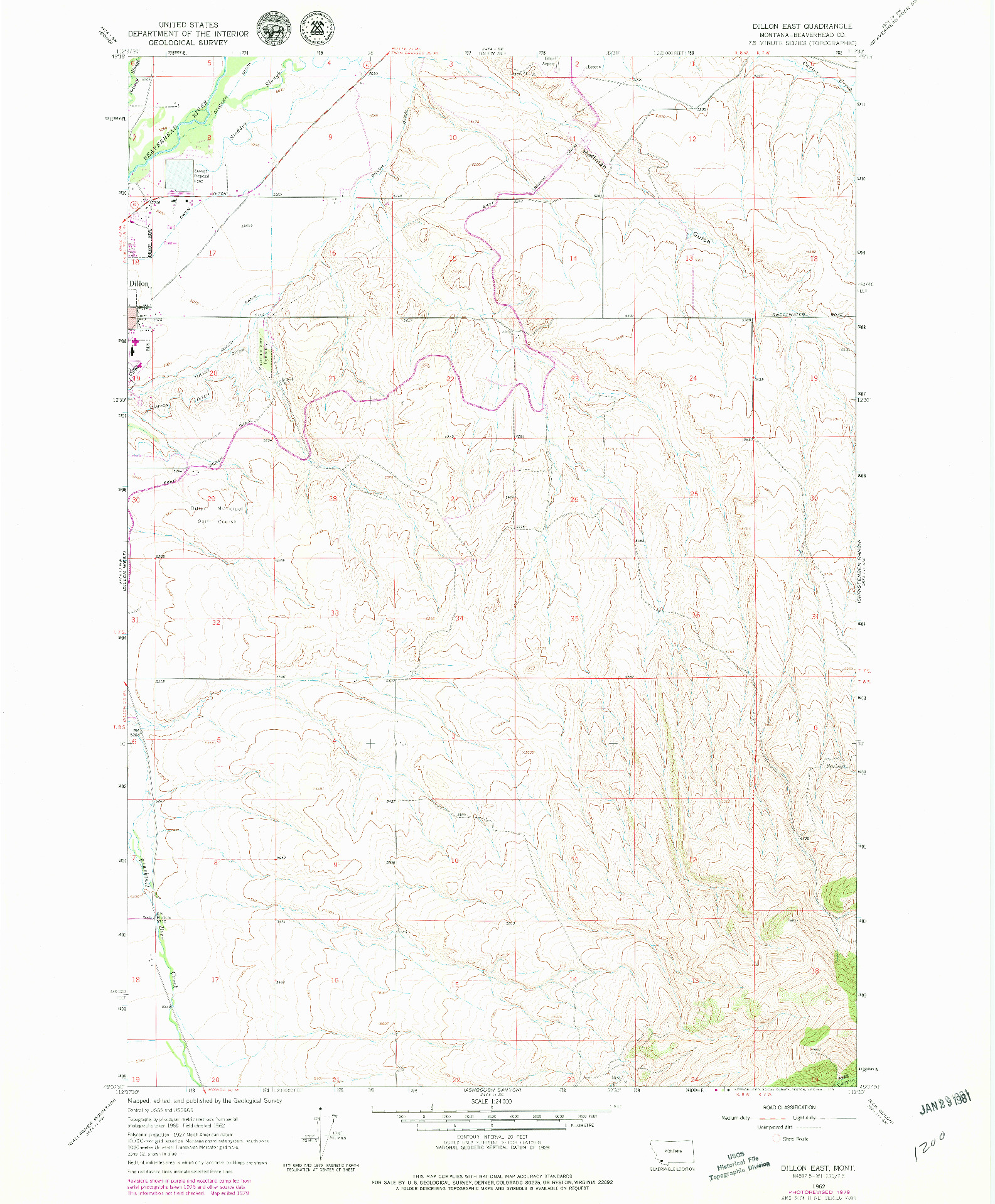 USGS 1:24000-SCALE QUADRANGLE FOR DILLON EAST, MT 1962