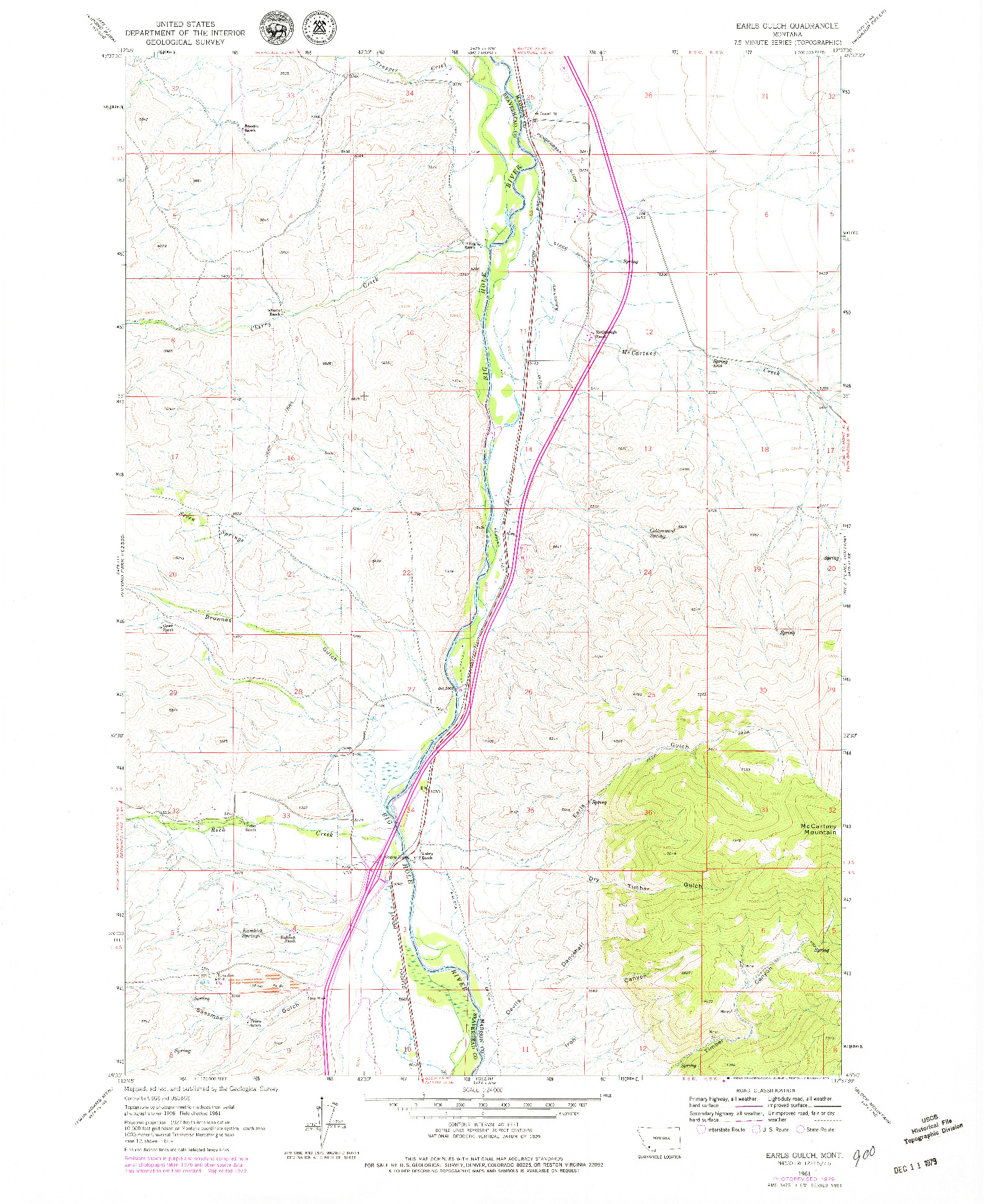 USGS 1:24000-SCALE QUADRANGLE FOR EARLS GULCH, MT 1961