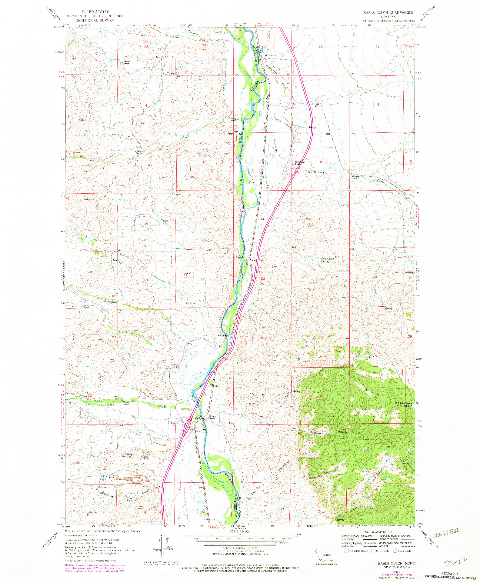 USGS 1:24000-SCALE QUADRANGLE FOR EARLS GULCH, MT 1961