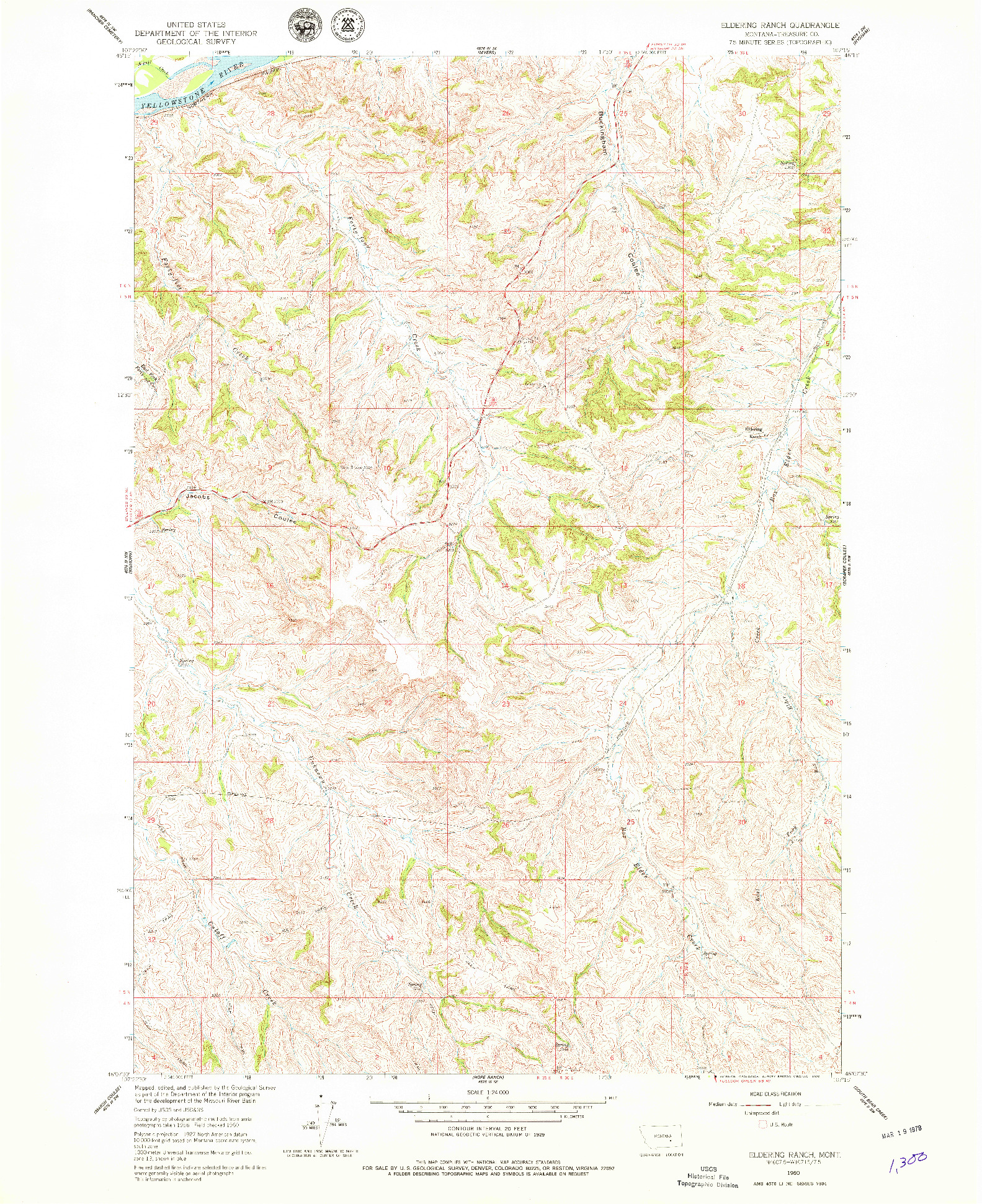 USGS 1:24000-SCALE QUADRANGLE FOR ELDERING RANCH, MT 1960