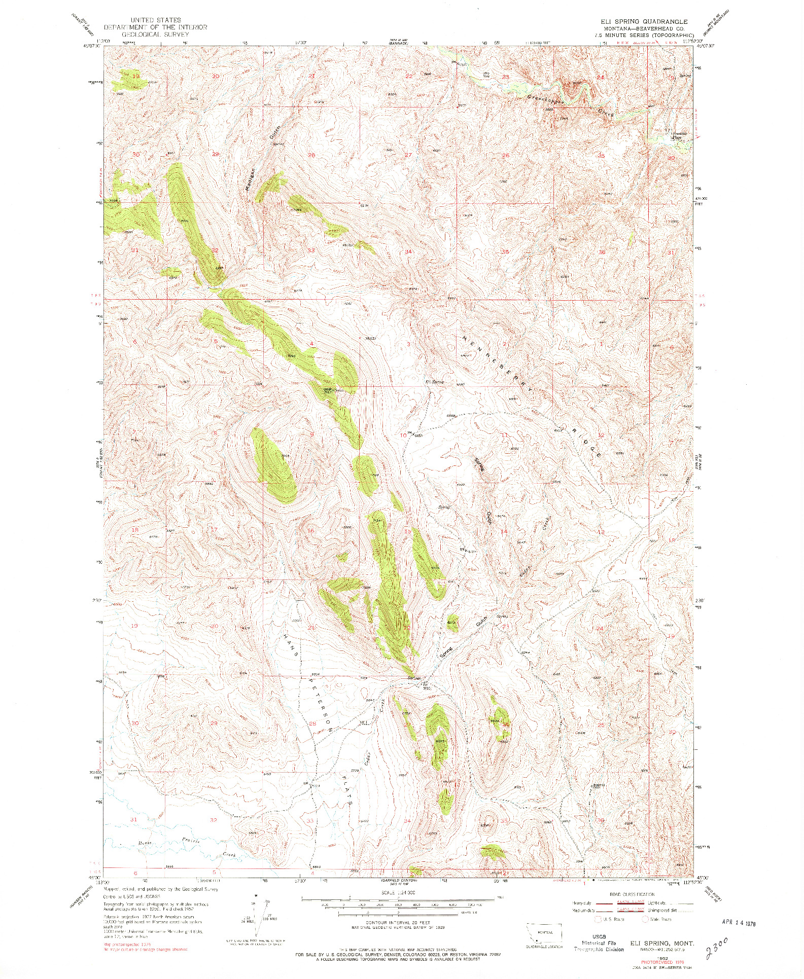 USGS 1:24000-SCALE QUADRANGLE FOR ELI SPRING, MT 1952