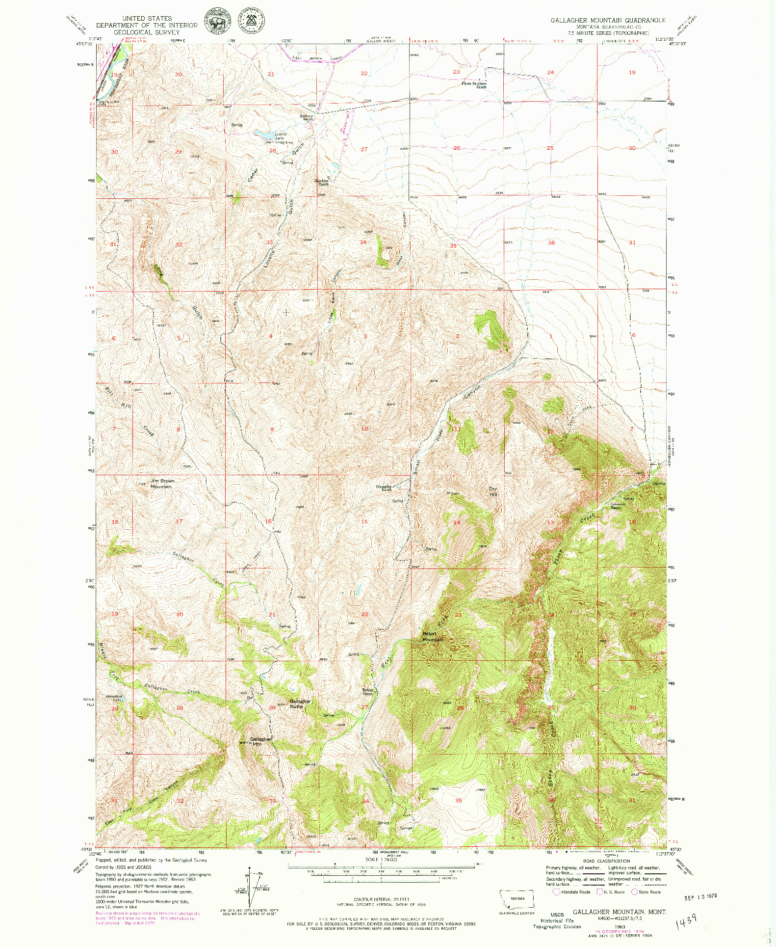 USGS 1:24000-SCALE QUADRANGLE FOR GALLAGHER MOUNTAIN, MT 1963