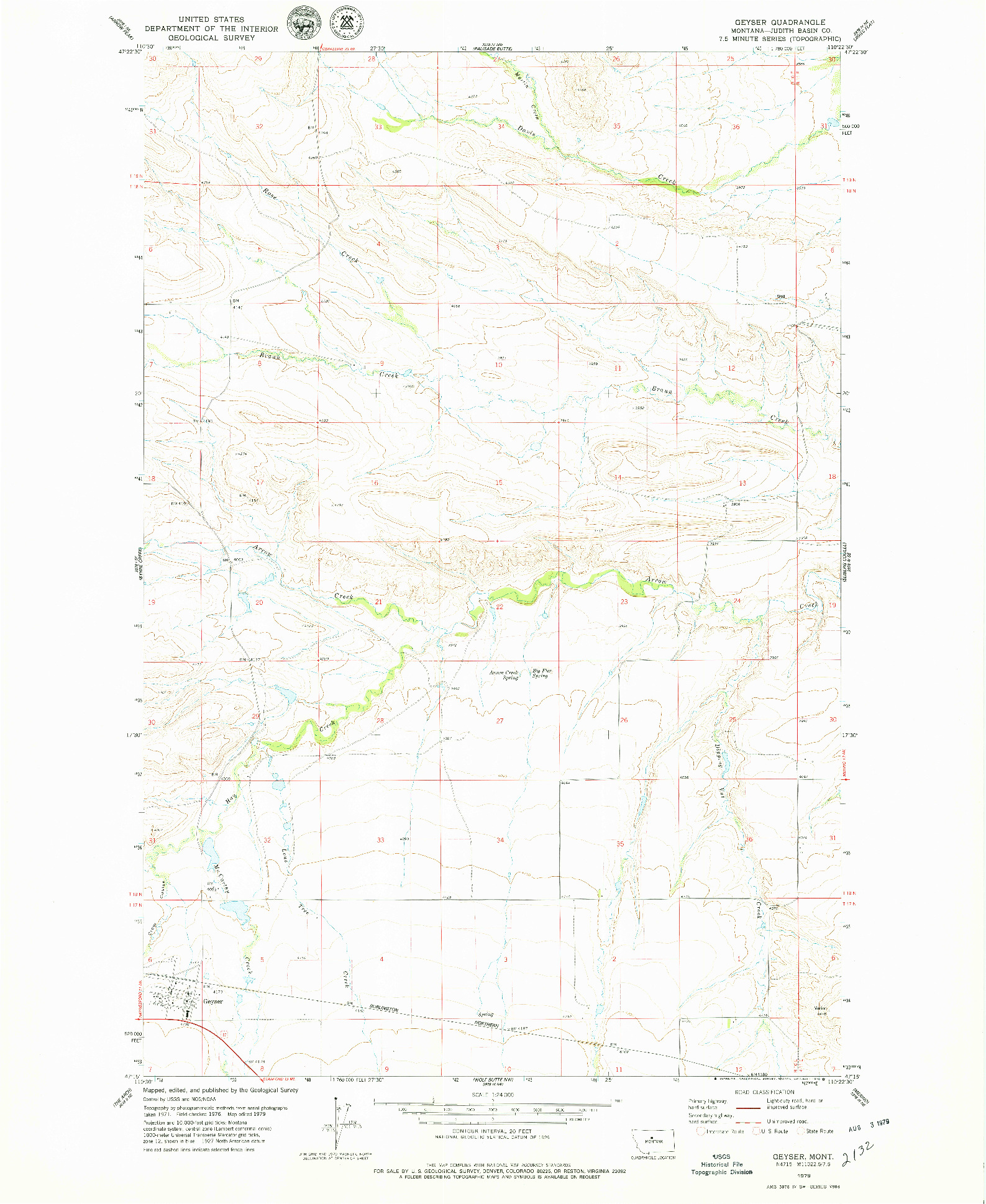 USGS 1:24000-SCALE QUADRANGLE FOR GEYSER, MT 1979