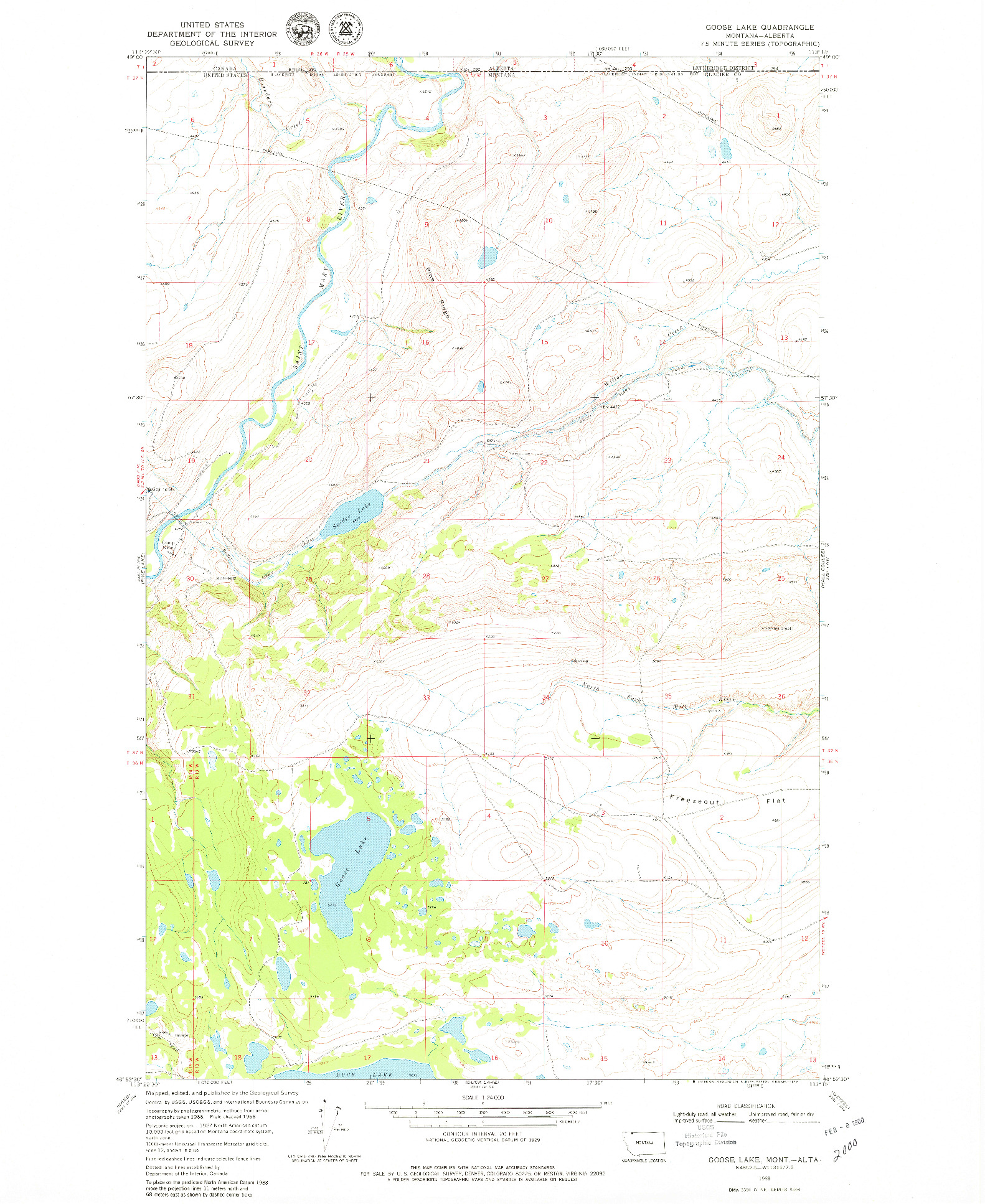 USGS 1:24000-SCALE QUADRANGLE FOR GOOSE LAKE, MT 1968