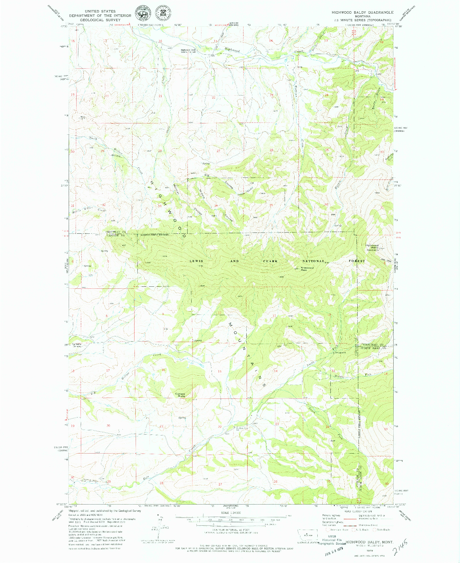 USGS 1:24000-SCALE QUADRANGLE FOR HIGHWOOD BALDY, MT 1979