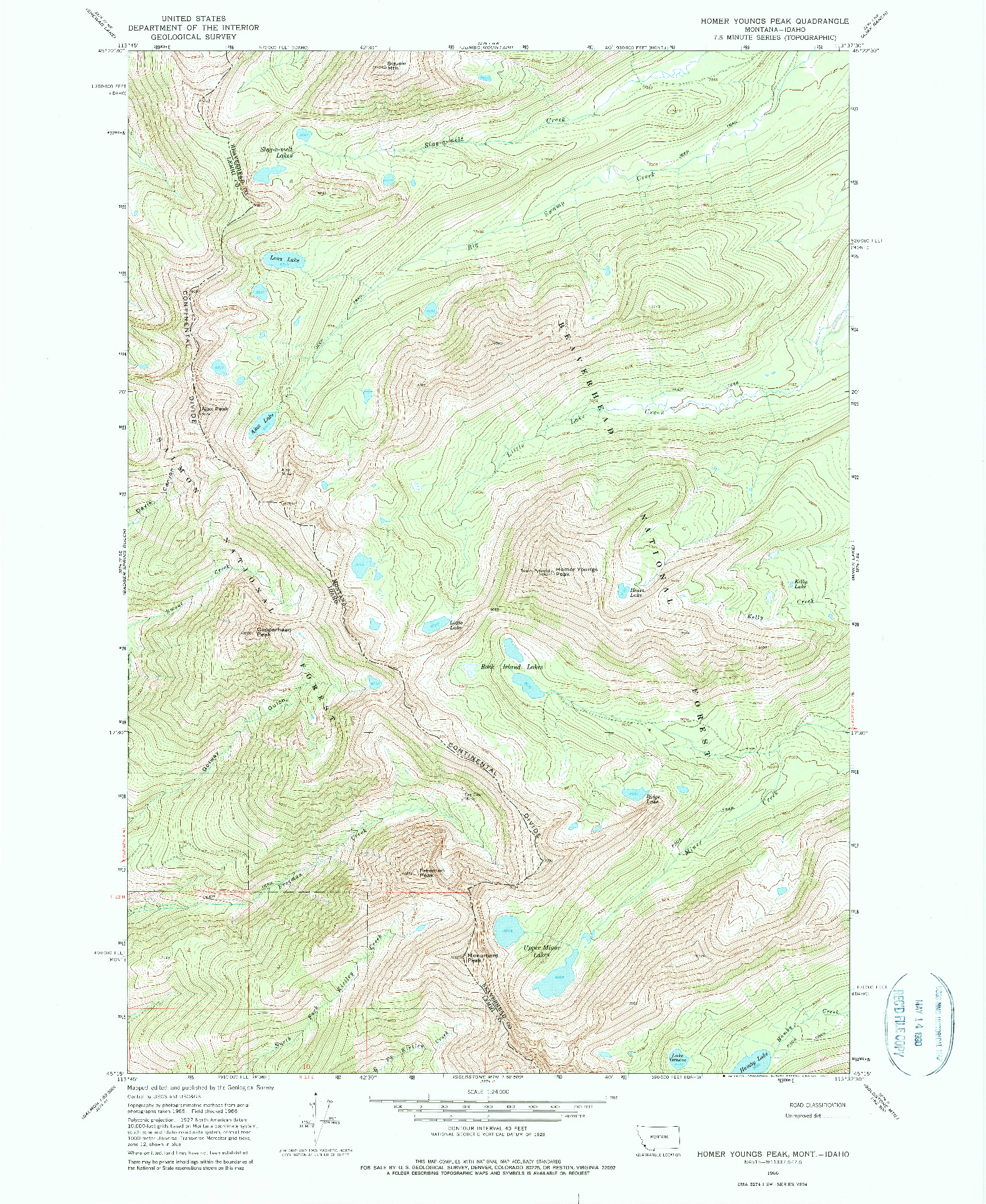 USGS 1:24000-SCALE QUADRANGLE FOR HOMER YOUNGS PEAK, MT 1966