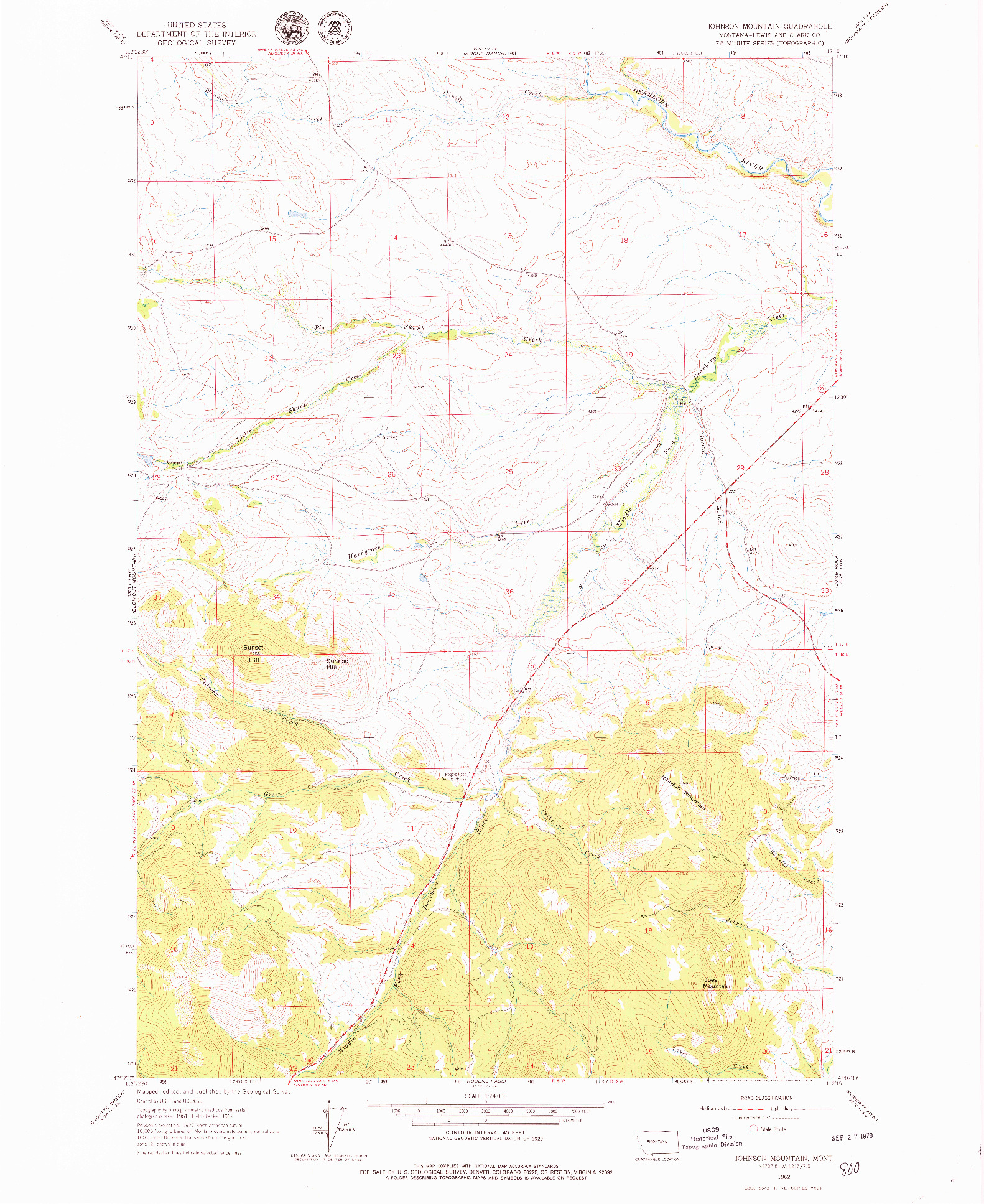 USGS 1:24000-SCALE QUADRANGLE FOR JOHNSON MOUNTAIN, MT 1962