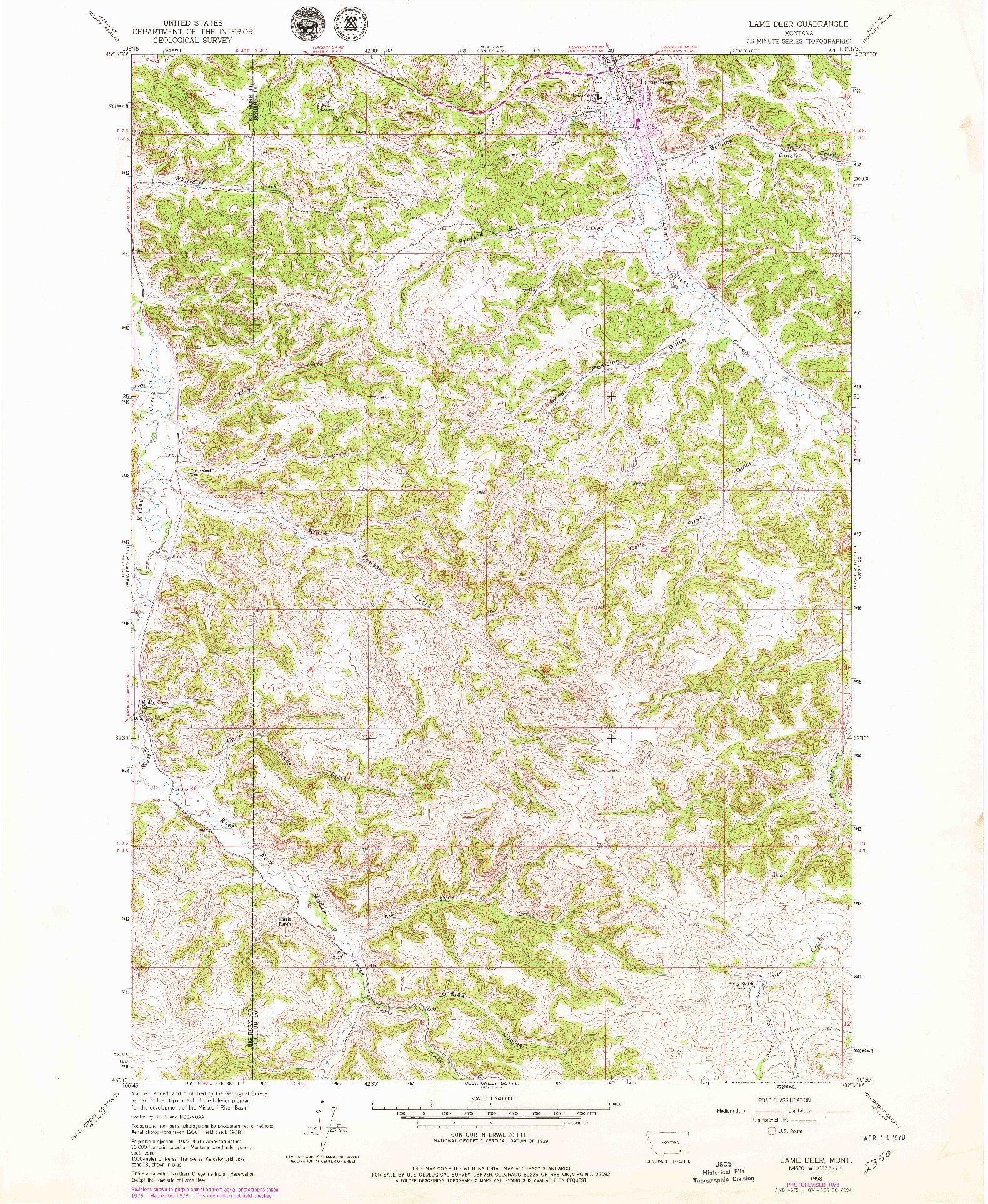 USGS 1:24000-SCALE QUADRANGLE FOR LAME DEER, MT 1958