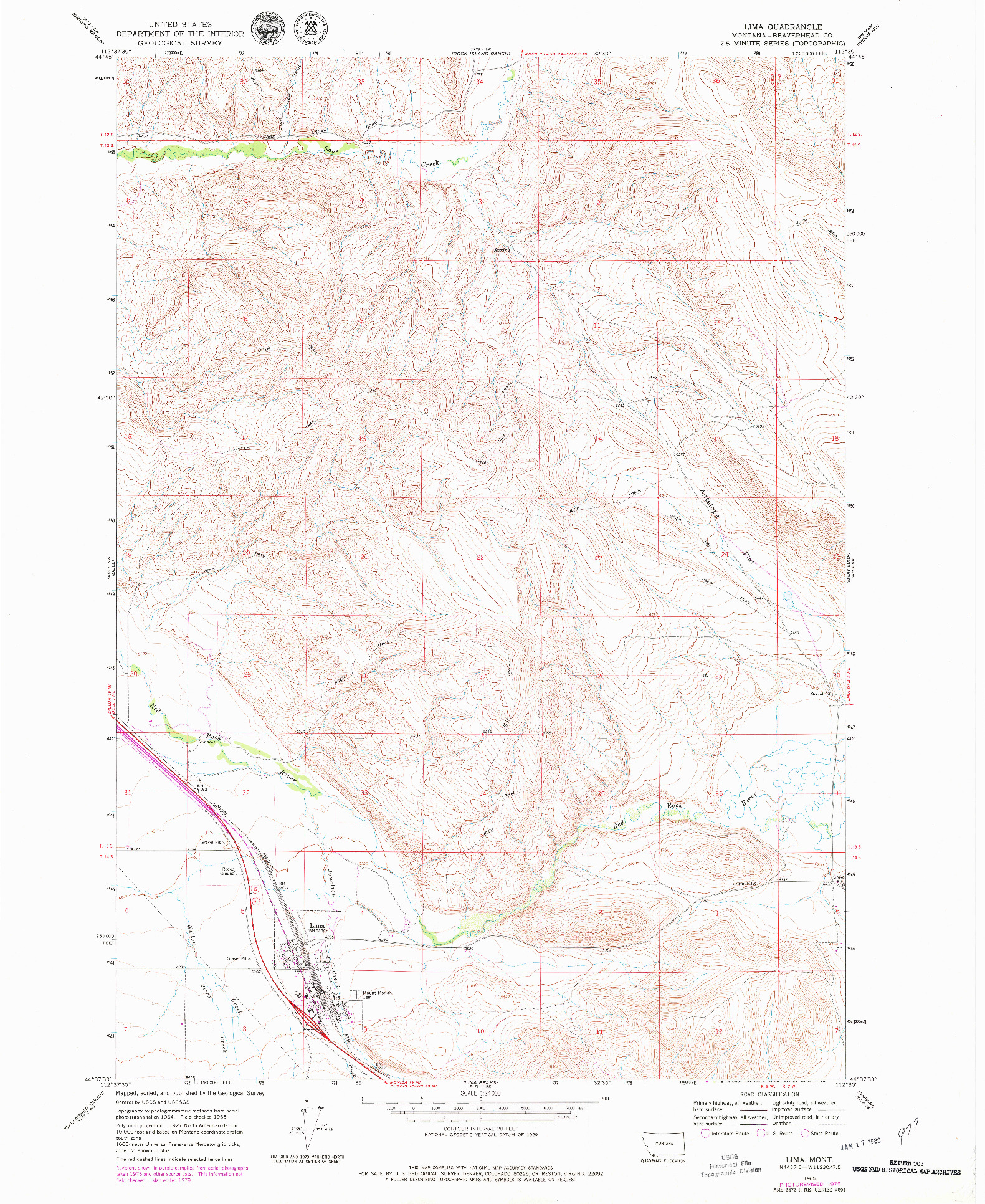 USGS 1:24000-SCALE QUADRANGLE FOR LIMA, MT 1965
