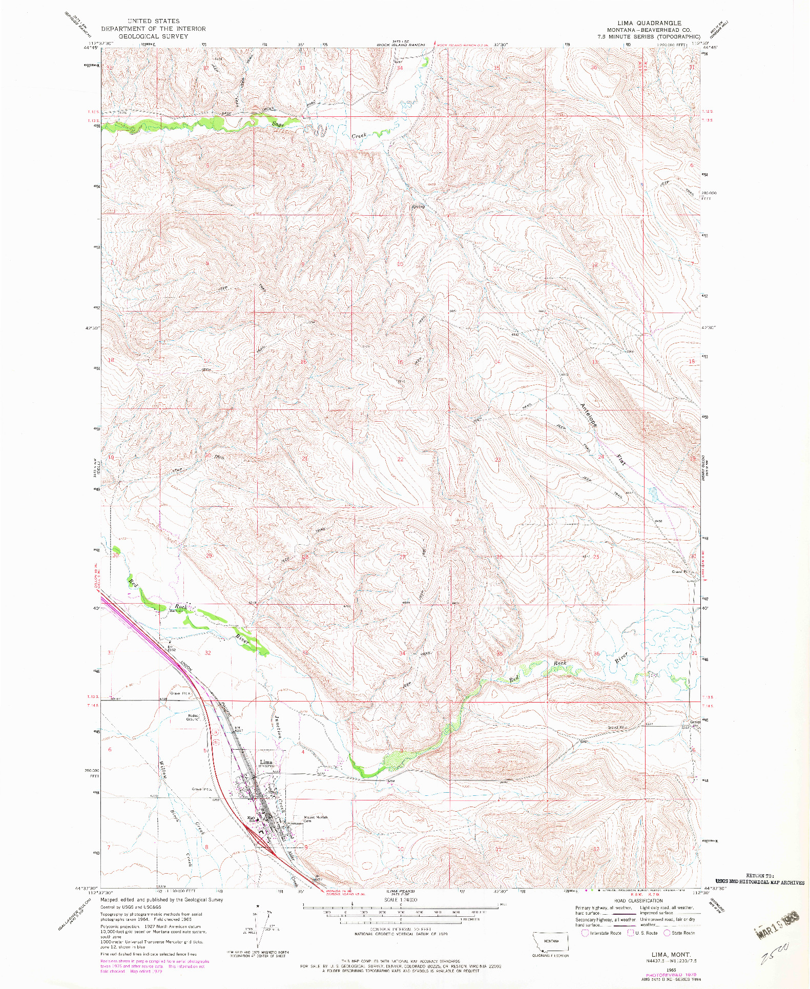 USGS 1:24000-SCALE QUADRANGLE FOR LIMA, MT 1965