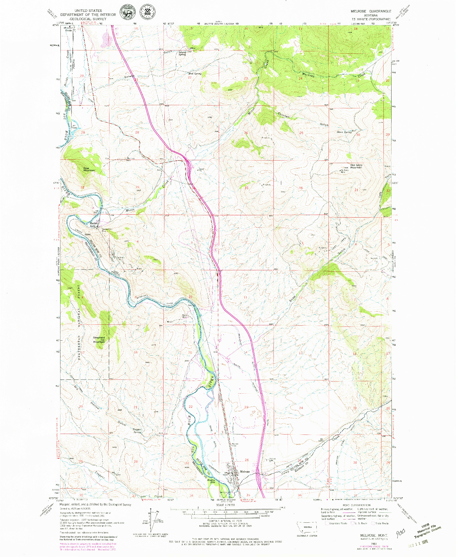 USGS 1:24000-SCALE QUADRANGLE FOR MELROSE, MT 1961