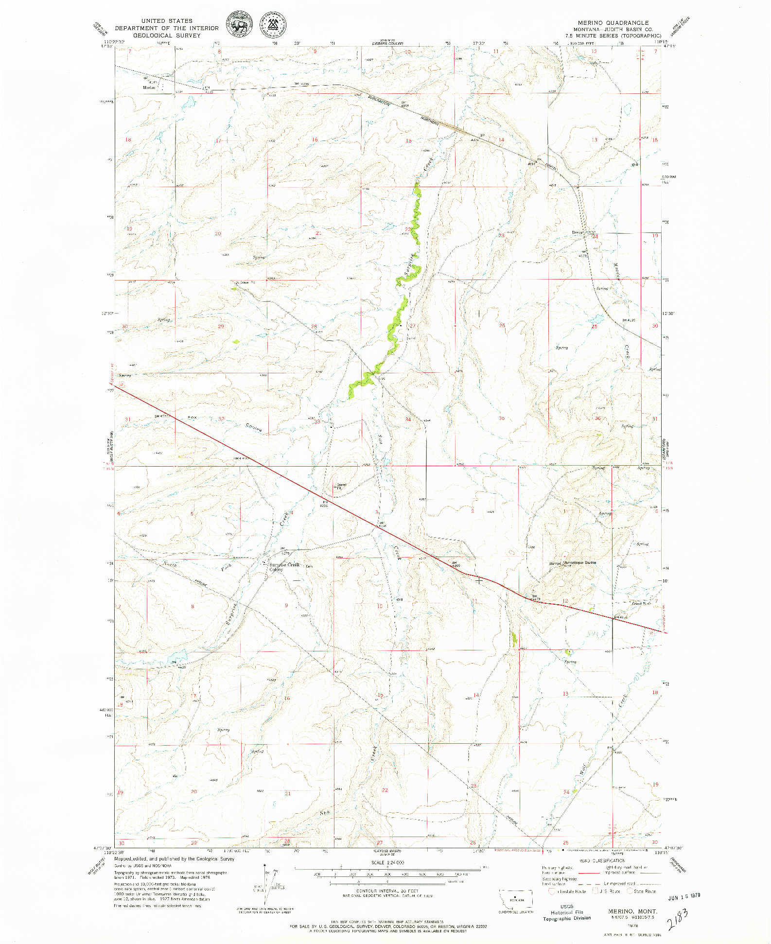 USGS 1:24000-SCALE QUADRANGLE FOR MERINO, MT 1978