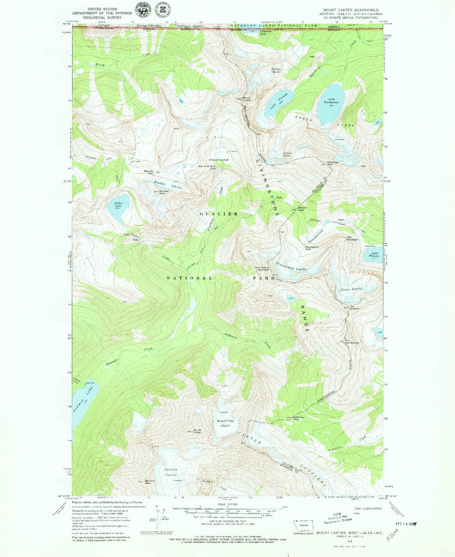 USGS 1:24000-SCALE QUADRANGLE FOR MOUNT CARTER, MT 1968