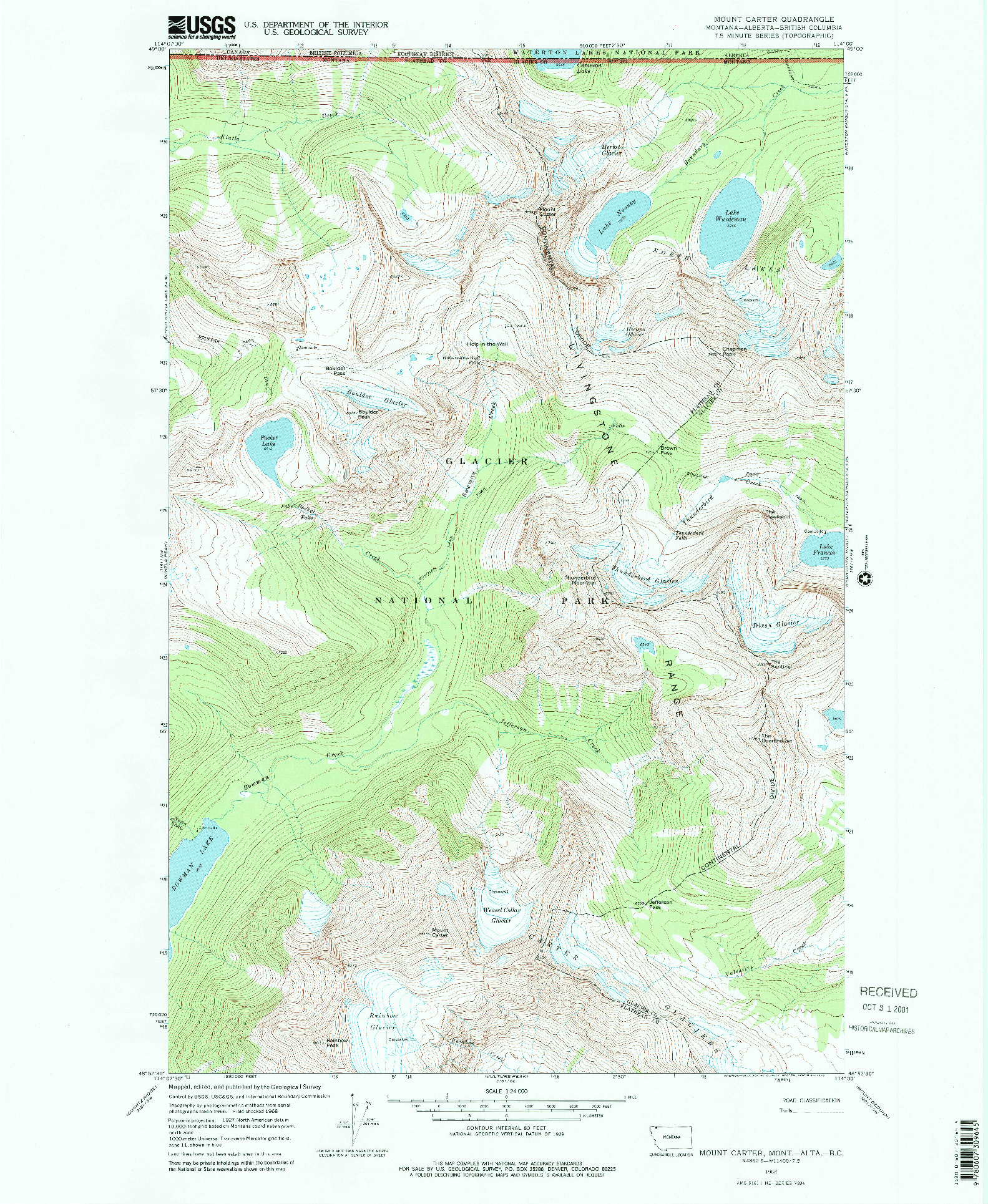 USGS 1:24000-SCALE QUADRANGLE FOR MOUNT CARTER, MT 1968