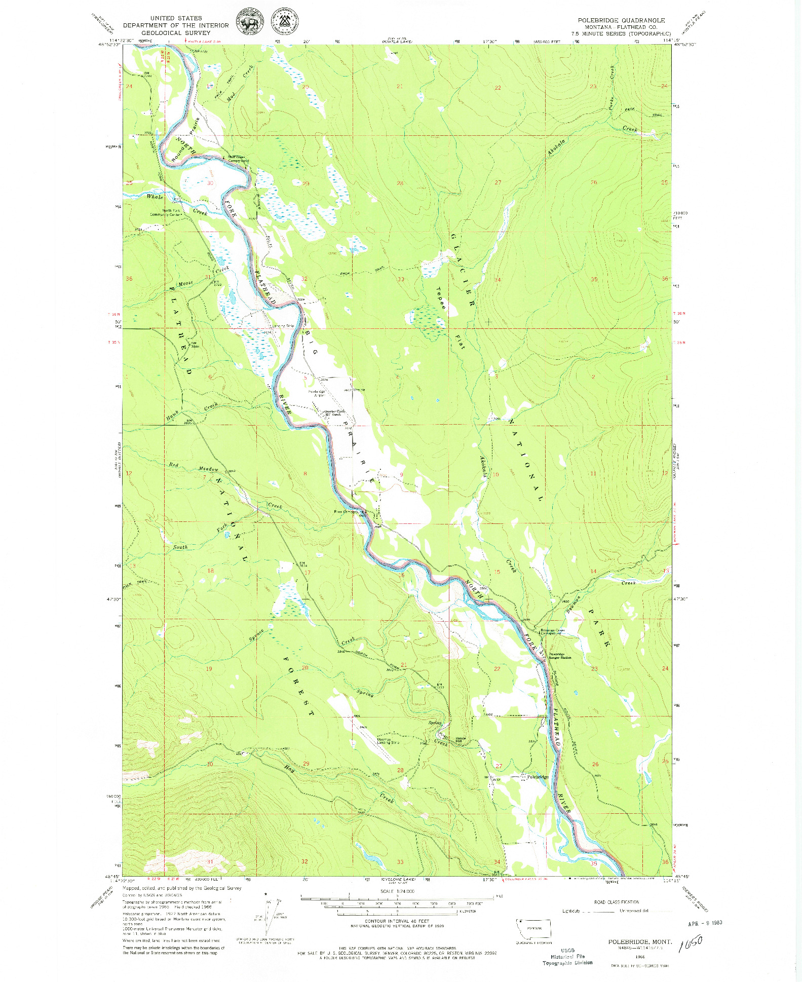 USGS 1:24000-SCALE QUADRANGLE FOR POLEBRIDGE, MT 1966