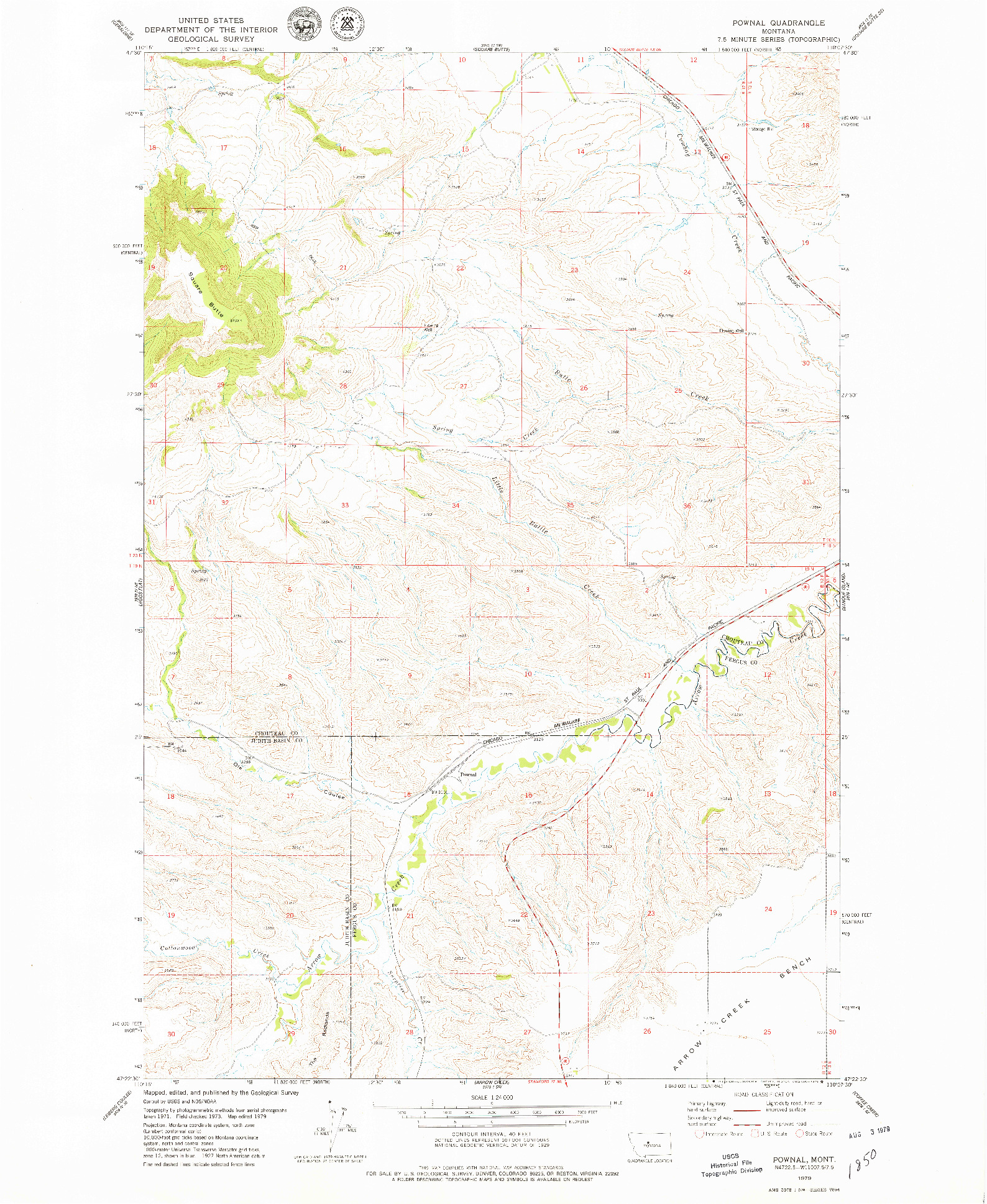 USGS 1:24000-SCALE QUADRANGLE FOR POWNAL, MT 1979