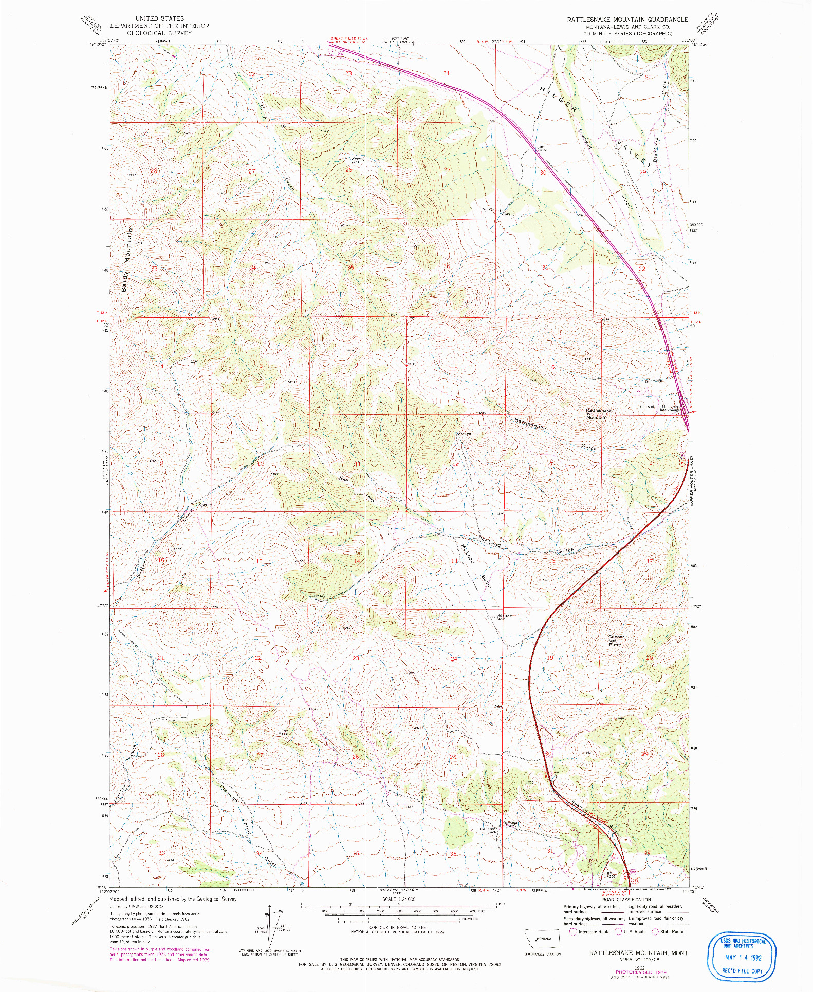 USGS 1:24000-SCALE QUADRANGLE FOR RATTLESNAKE MOUNTAIN, MT 1962