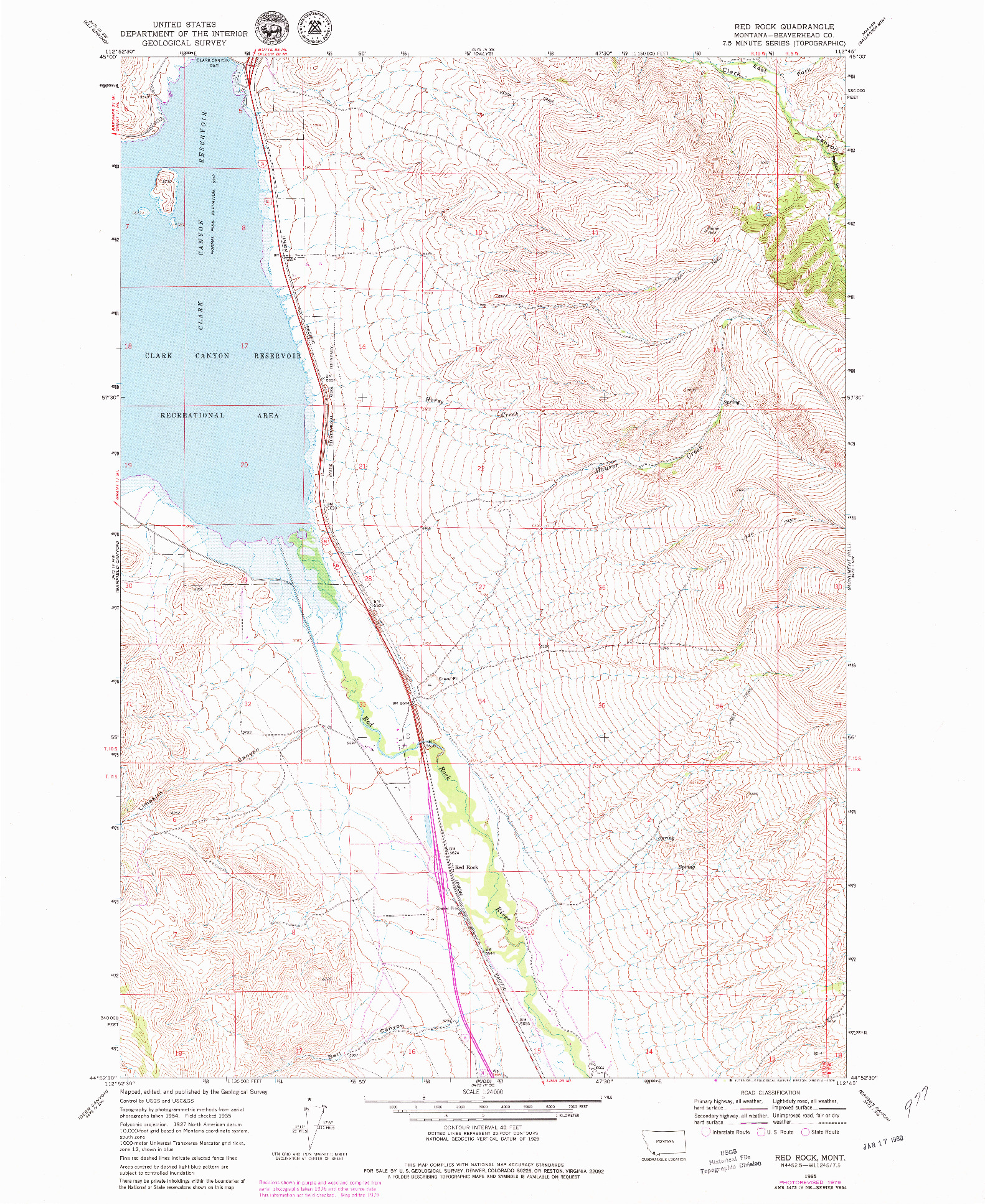 USGS 1:24000-SCALE QUADRANGLE FOR RED ROCK, MT 1965