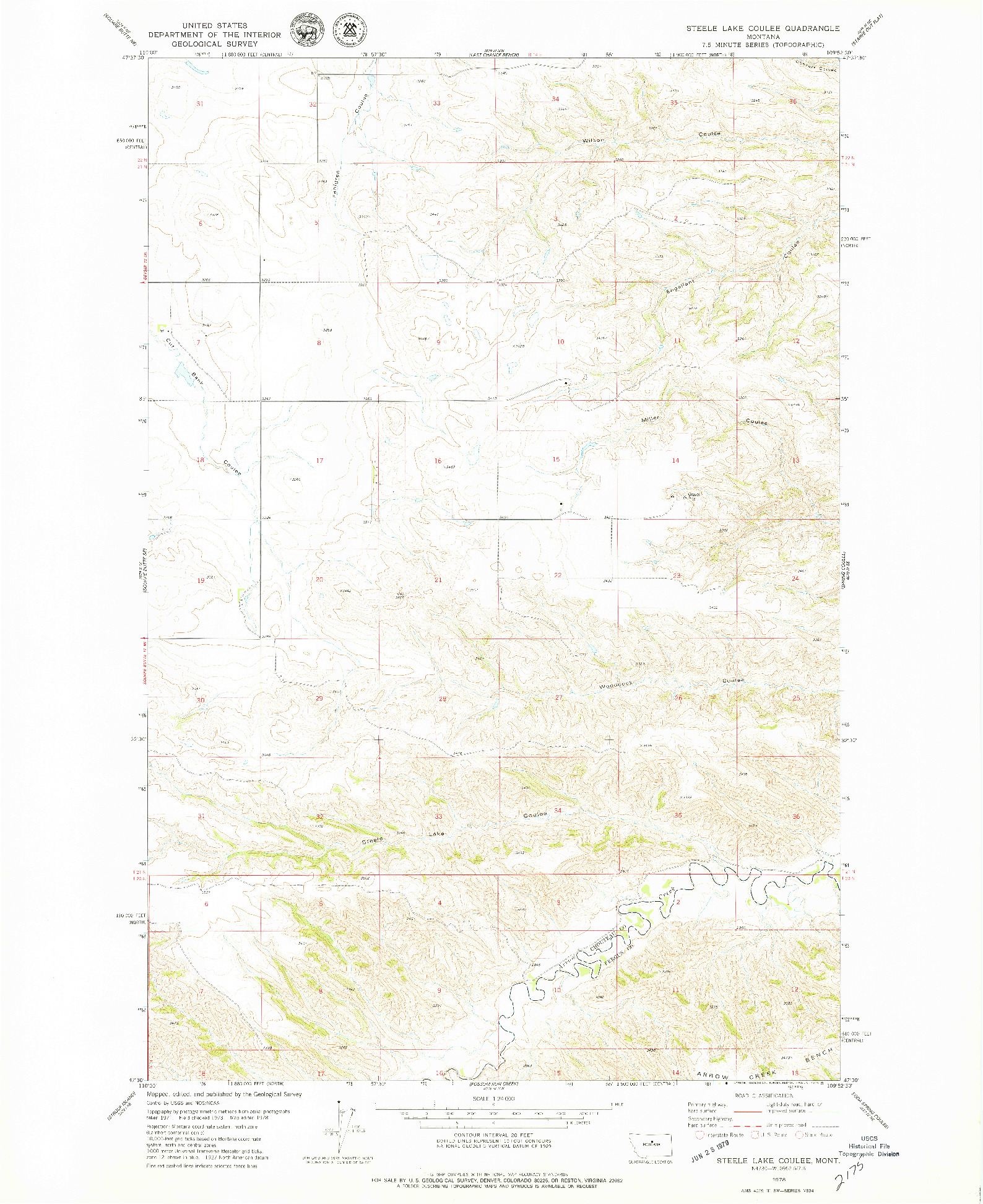 USGS 1:24000-SCALE QUADRANGLE FOR STEELE LAKE COULEE, MT 1978