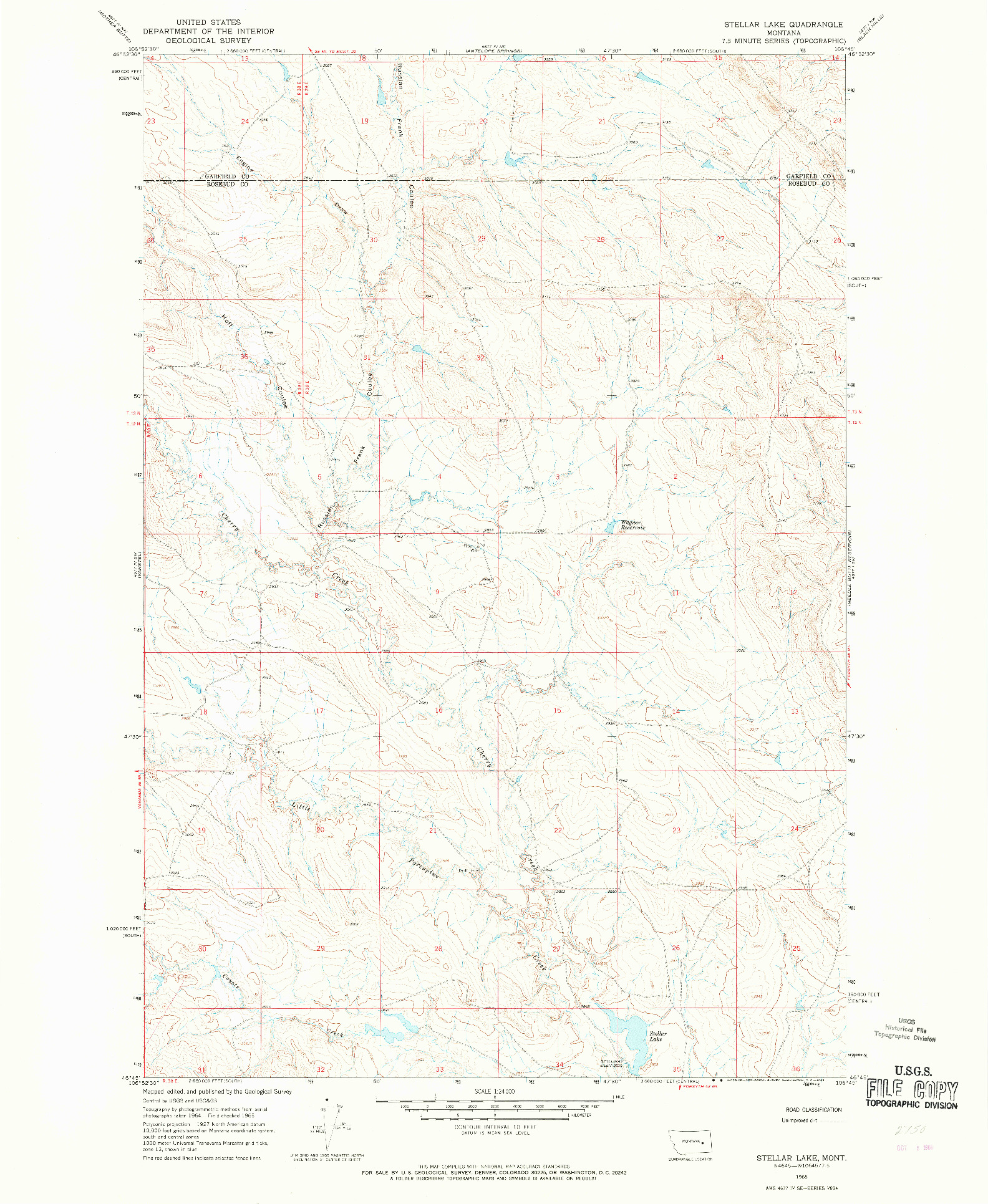 USGS 1:24000-SCALE QUADRANGLE FOR STELLAR LAKE, MT 1965