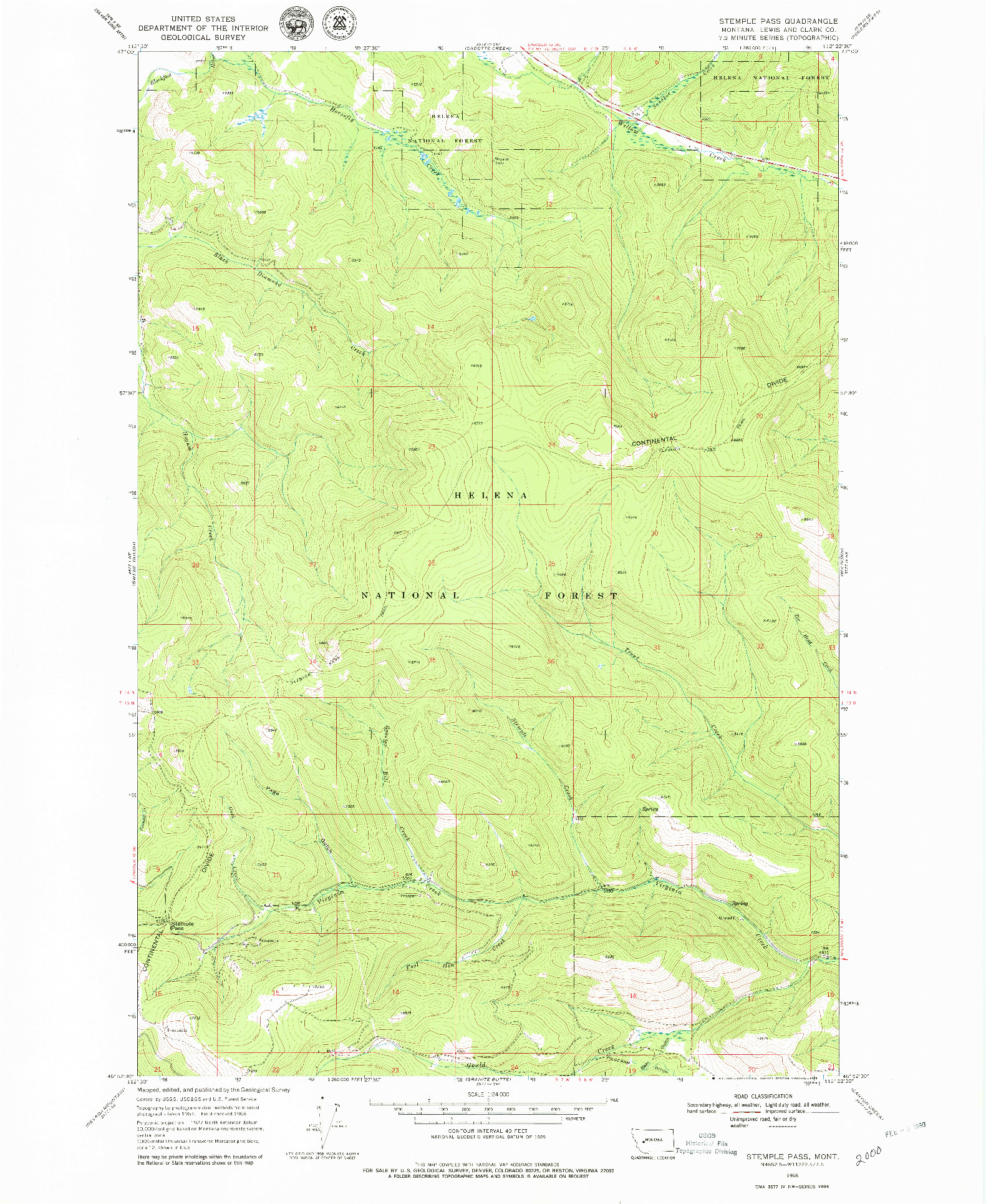 USGS 1:24000-SCALE QUADRANGLE FOR STEMPLE PASS, MT 1968