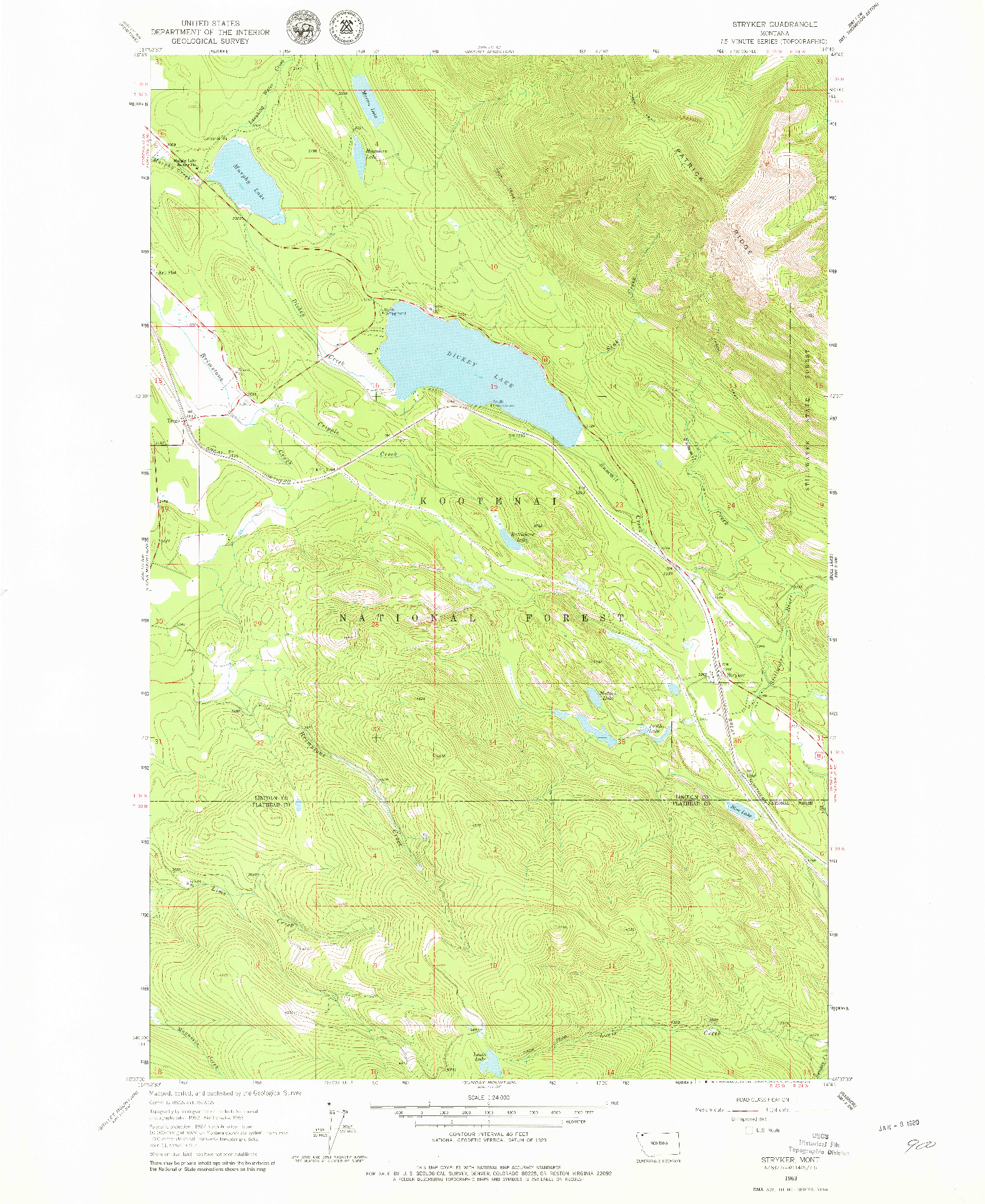 USGS 1:24000-SCALE QUADRANGLE FOR STRYKER, MT 1963