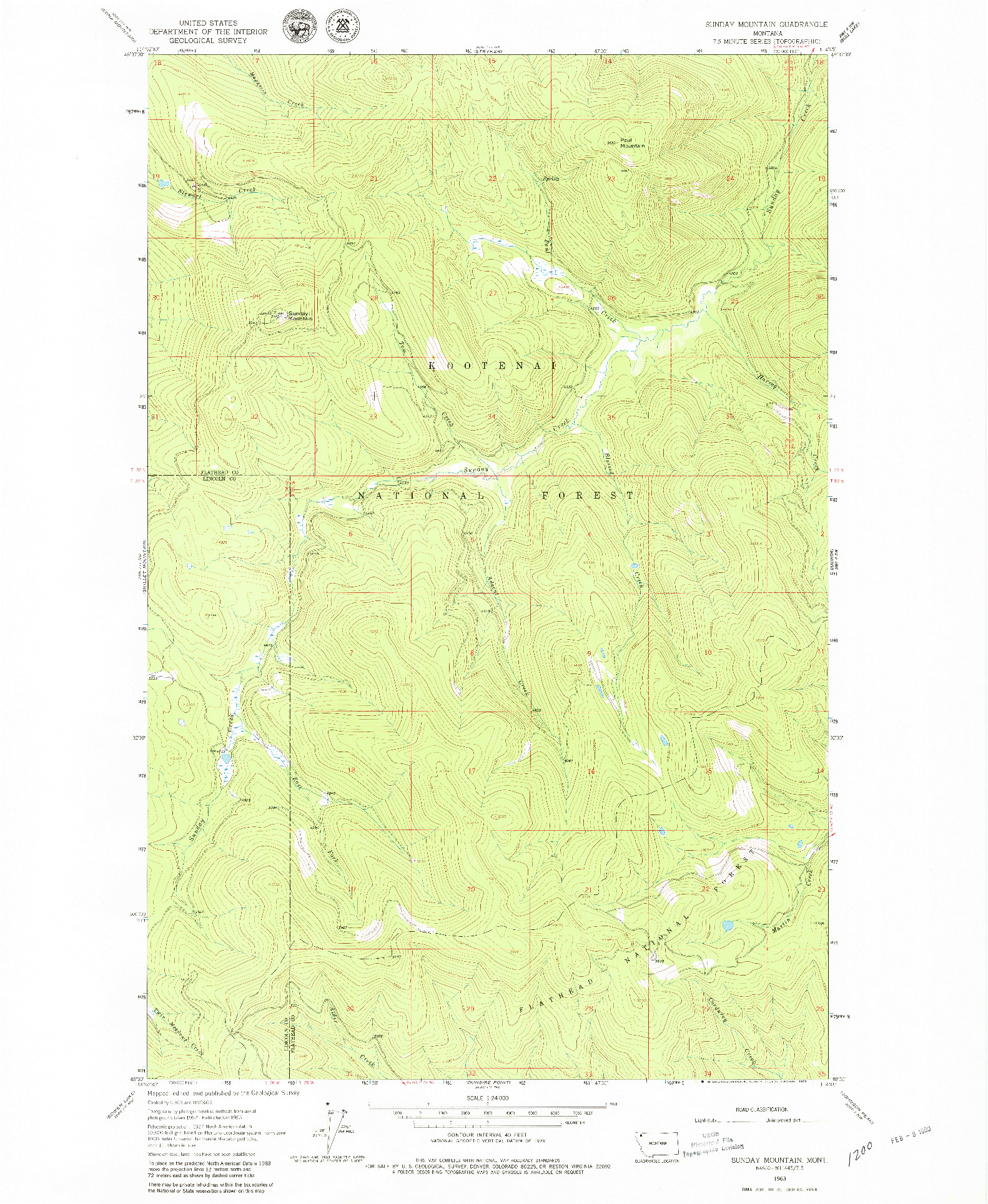 USGS 1:24000-SCALE QUADRANGLE FOR SUNDAY MOUNTAIN, MT 1963