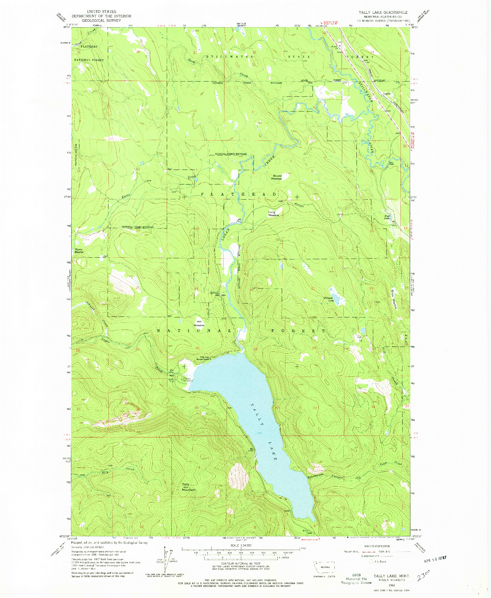 USGS 1:24000-SCALE QUADRANGLE FOR TALLY LAKE, MT 1962