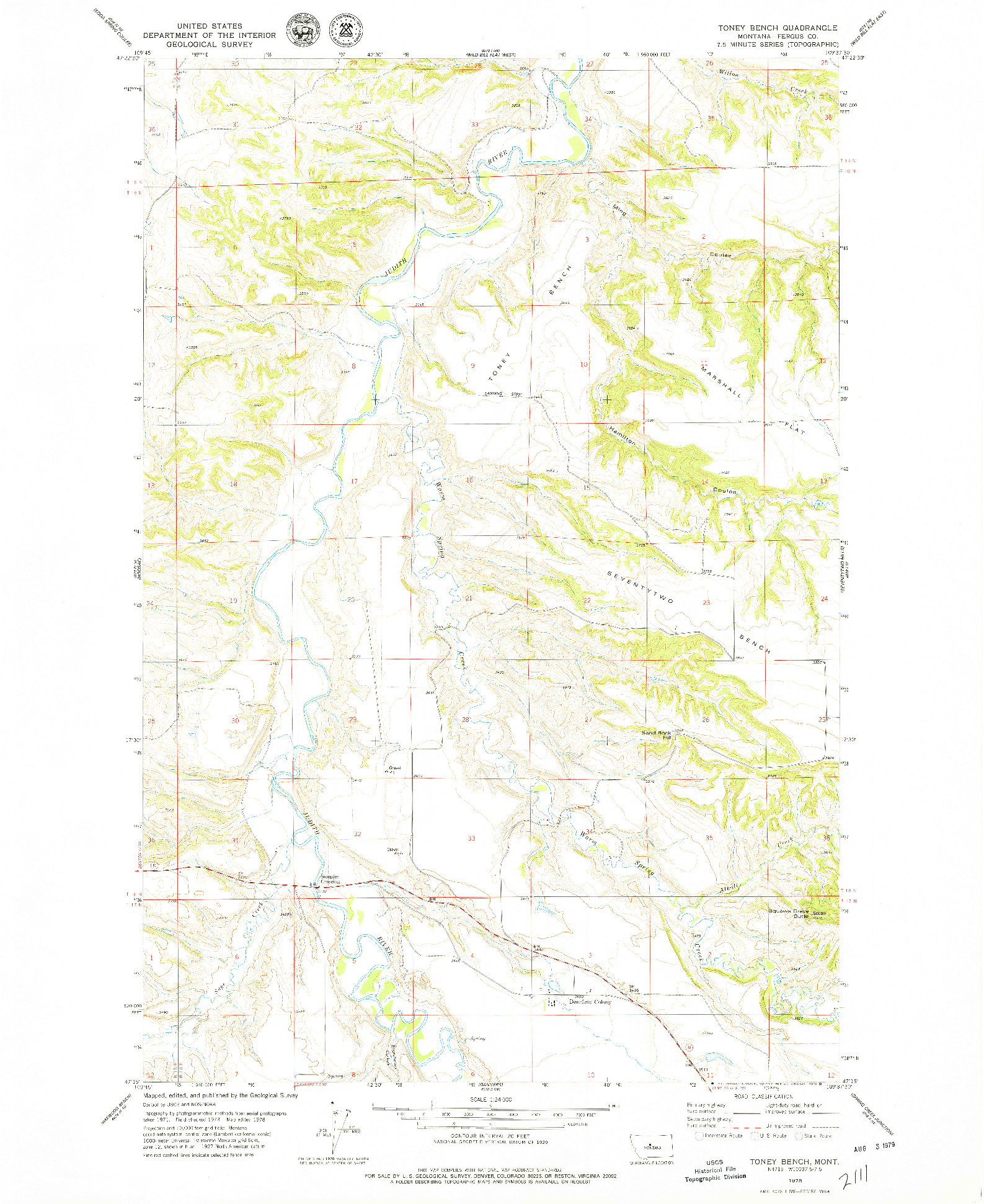 USGS 1:24000-SCALE QUADRANGLE FOR TONEY BENCH, MT 1978