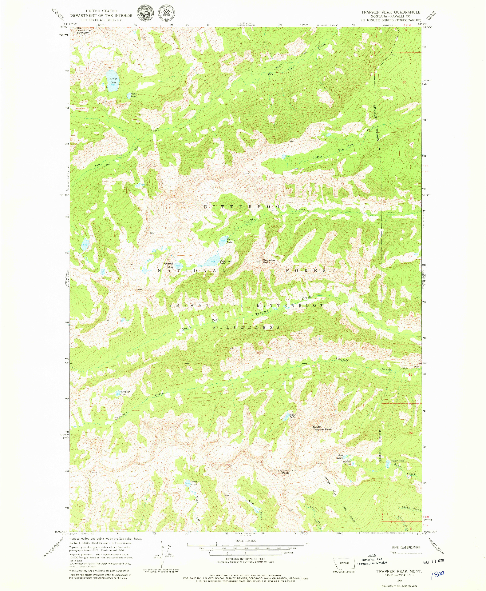USGS 1:24000-SCALE QUADRANGLE FOR TRAPPER PEAK, MT 1964
