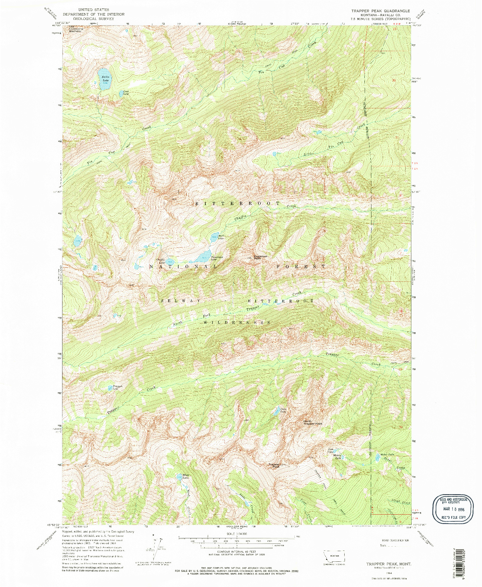 USGS 1:24000-SCALE QUADRANGLE FOR TRAPPER PEAK, MT 1964