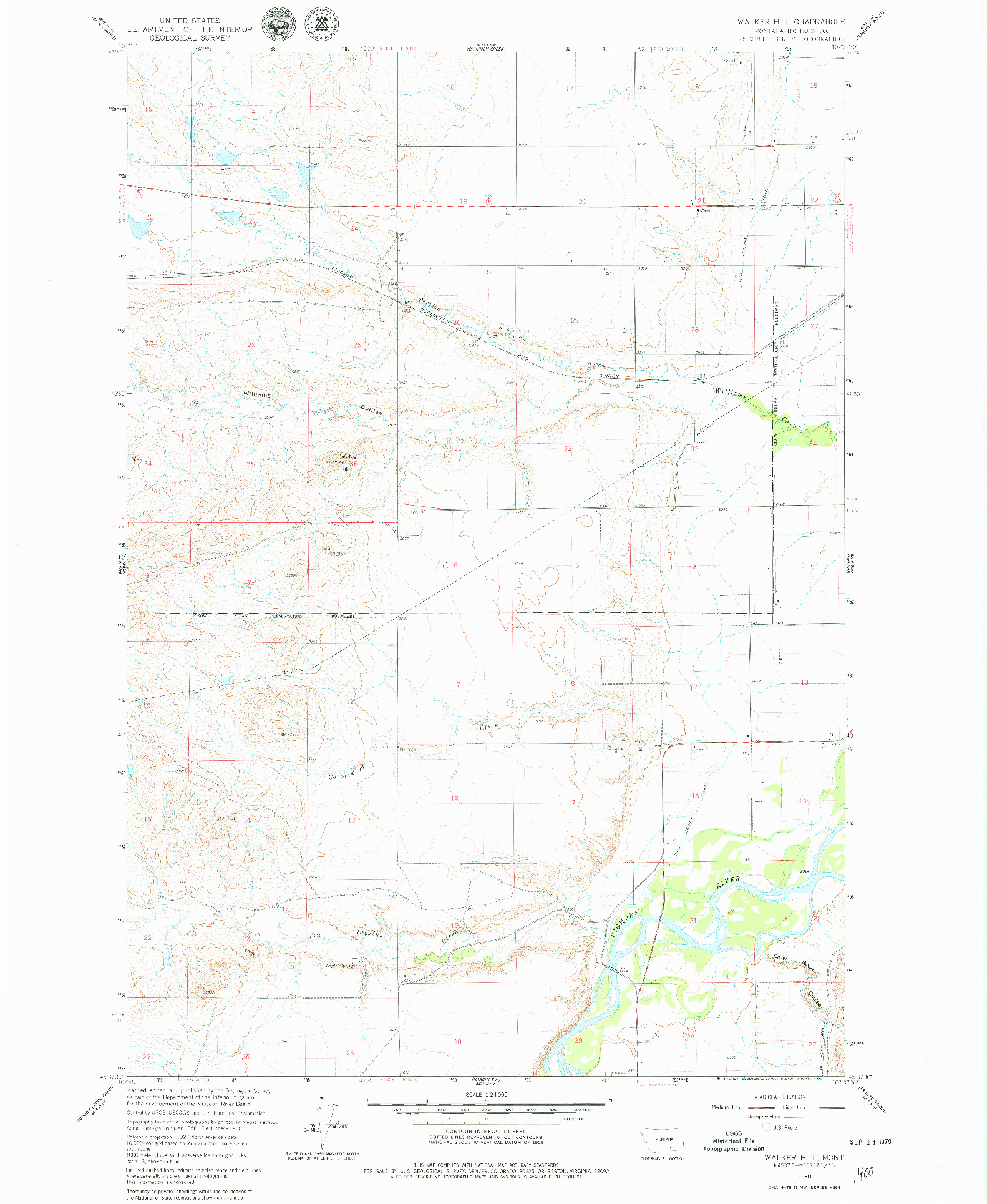 USGS 1:24000-SCALE QUADRANGLE FOR WALKER HILL, MT 1960