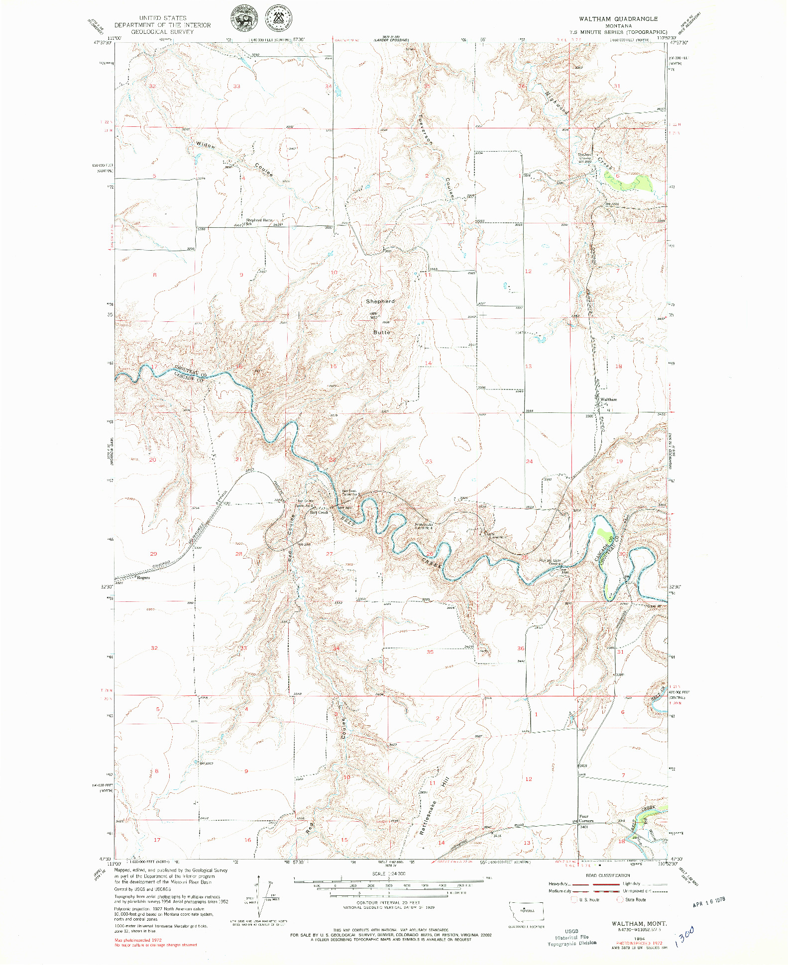 USGS 1:24000-SCALE QUADRANGLE FOR WALTHAM, MT 1954