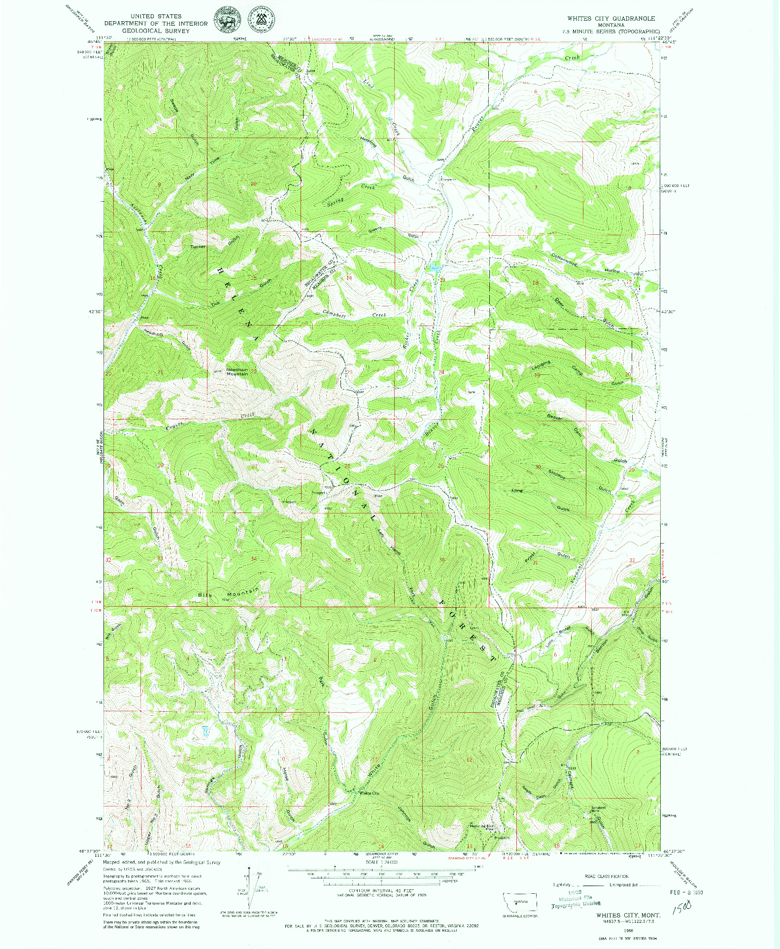 USGS 1:24000-SCALE QUADRANGLE FOR WHITES CITY, MT 1966