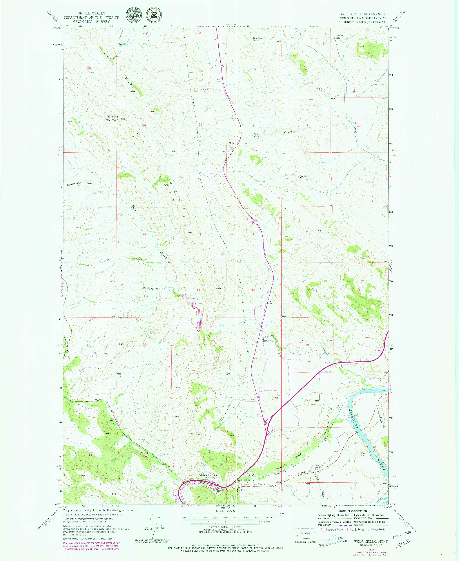 USGS 1:24000-SCALE QUADRANGLE FOR WOLF CREEK, MT 1961